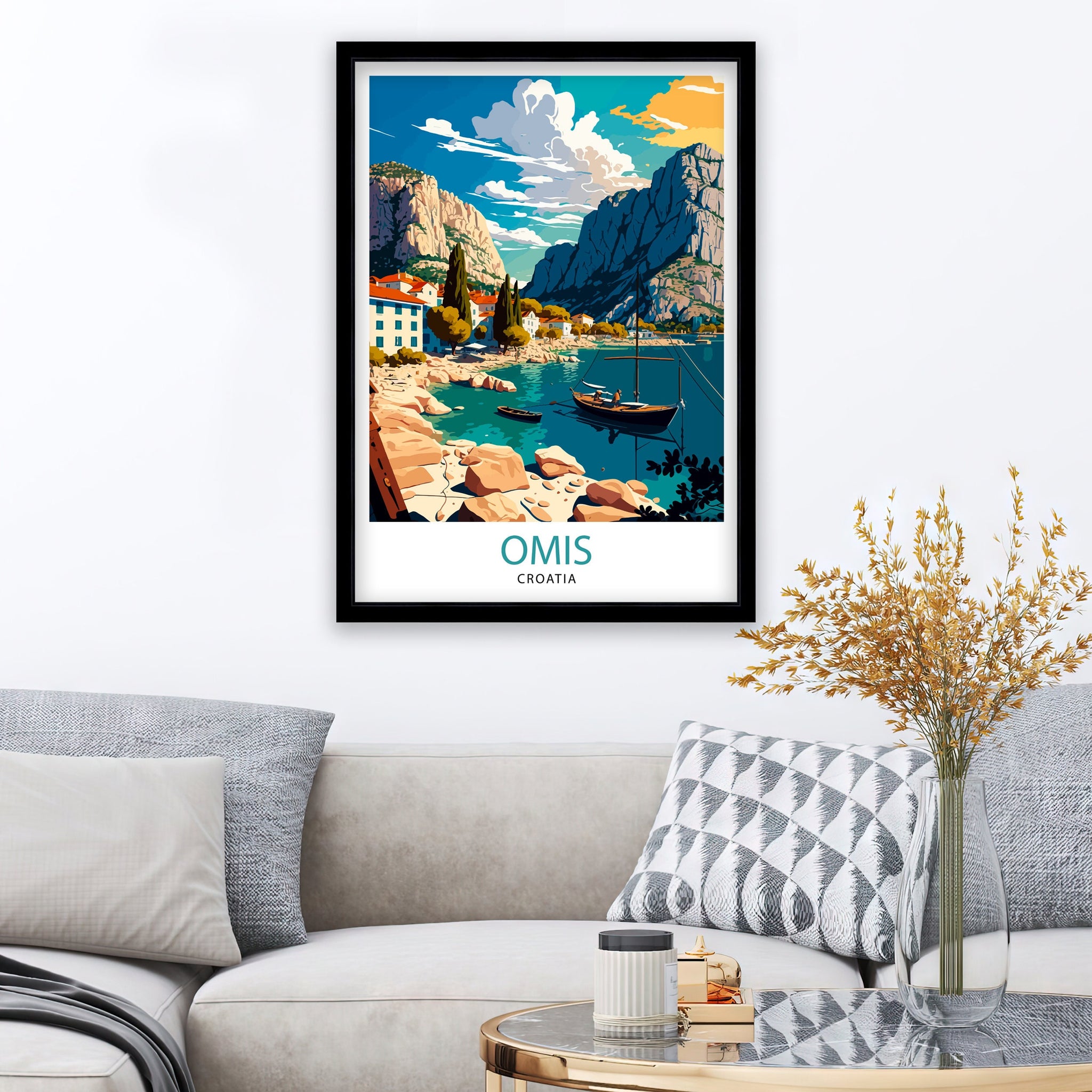 Omis Croatia Travel Poster, Coastal Town Art Print