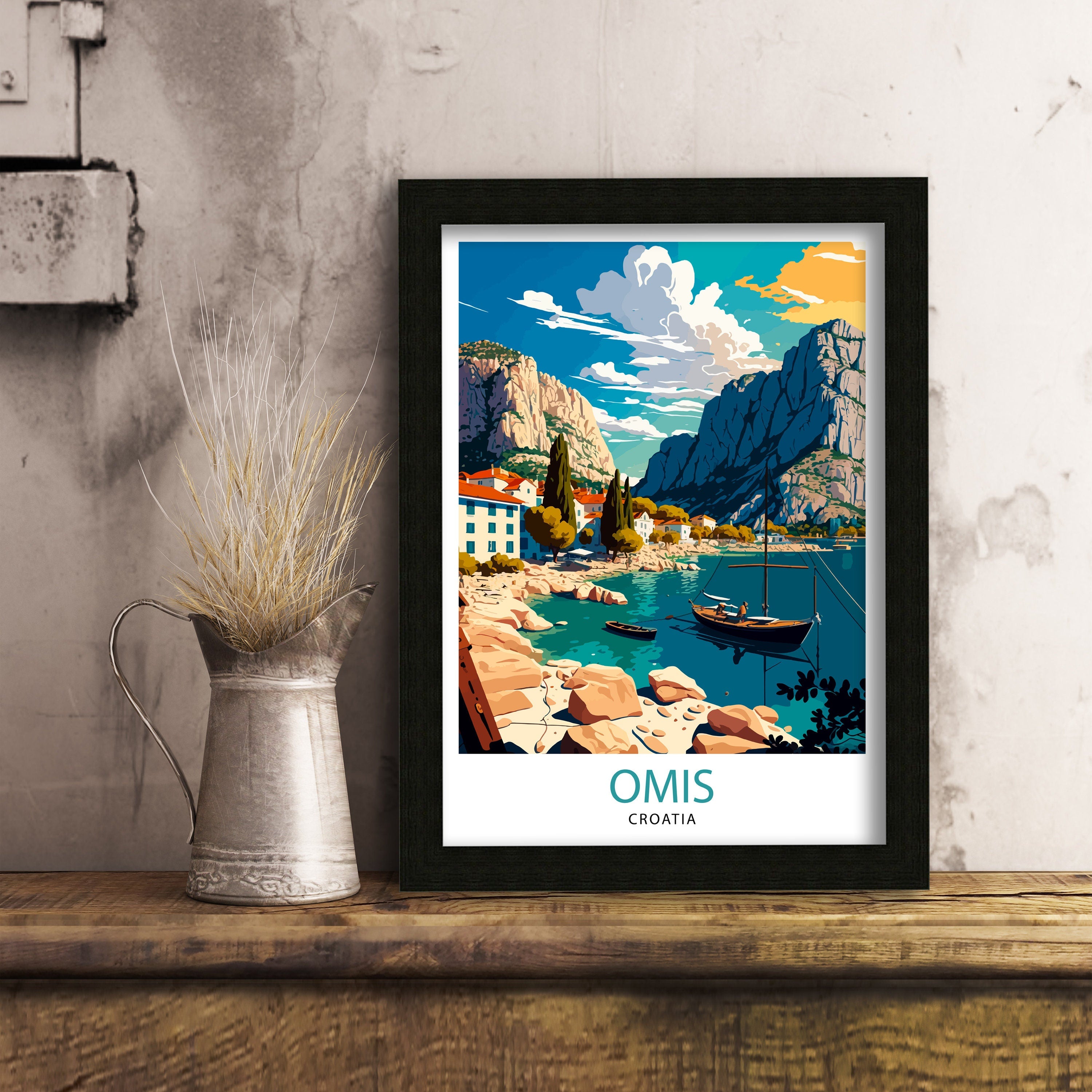 Omis Croatia Travel Poster, Coastal Town Art Print