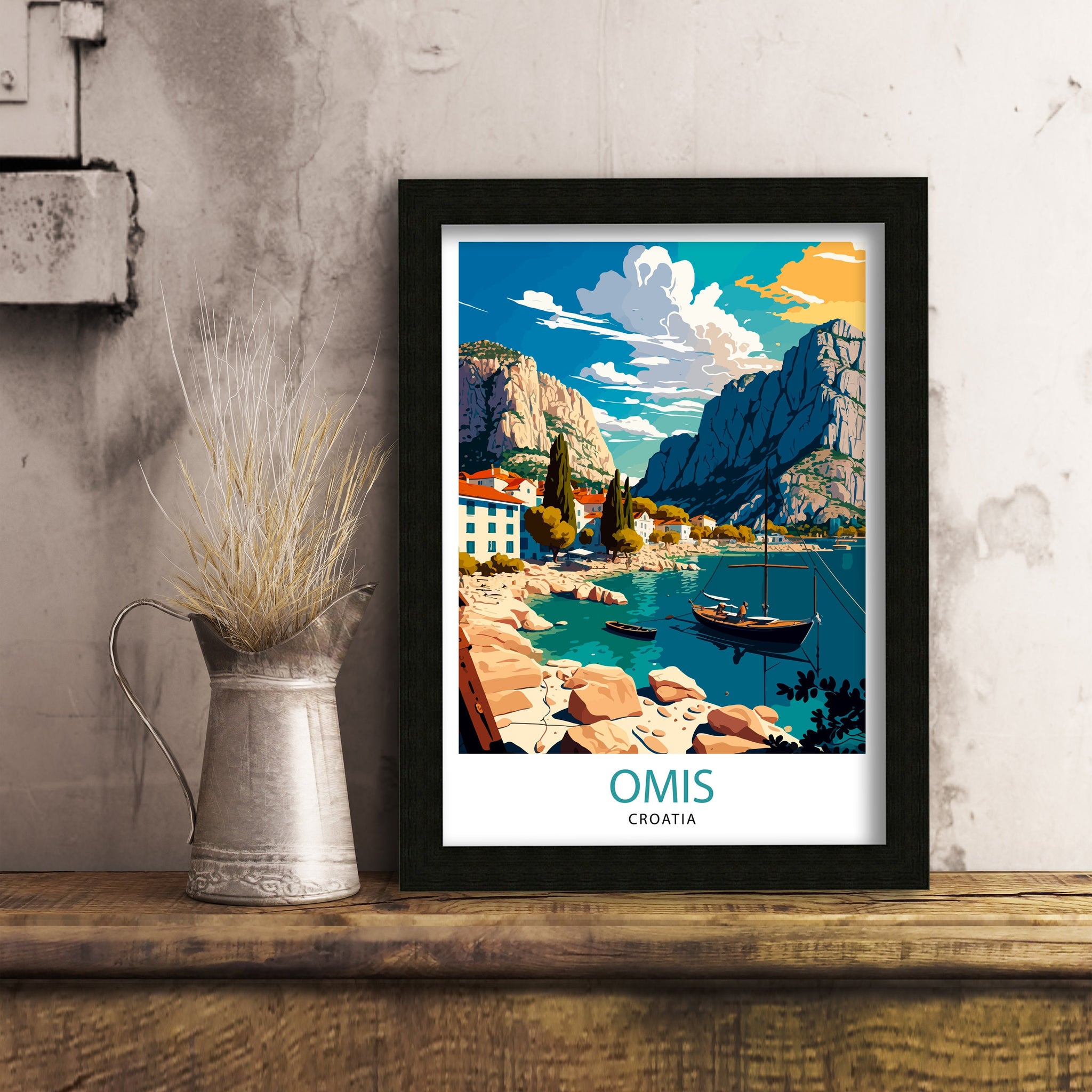 Omis Croatia Travel Poster, Coastal Town Art Print