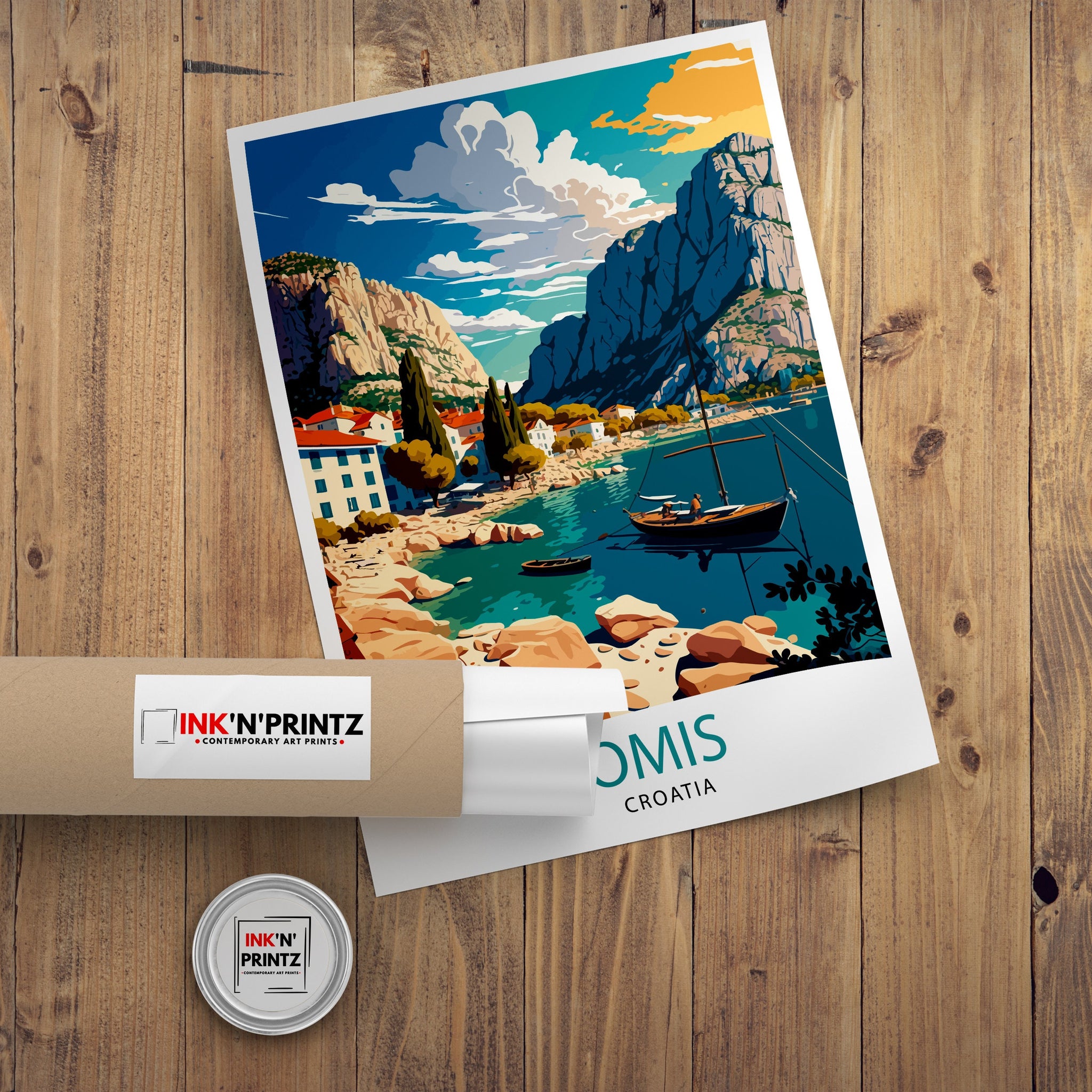 Omis Croatia Travel Poster, Coastal Town Art Print