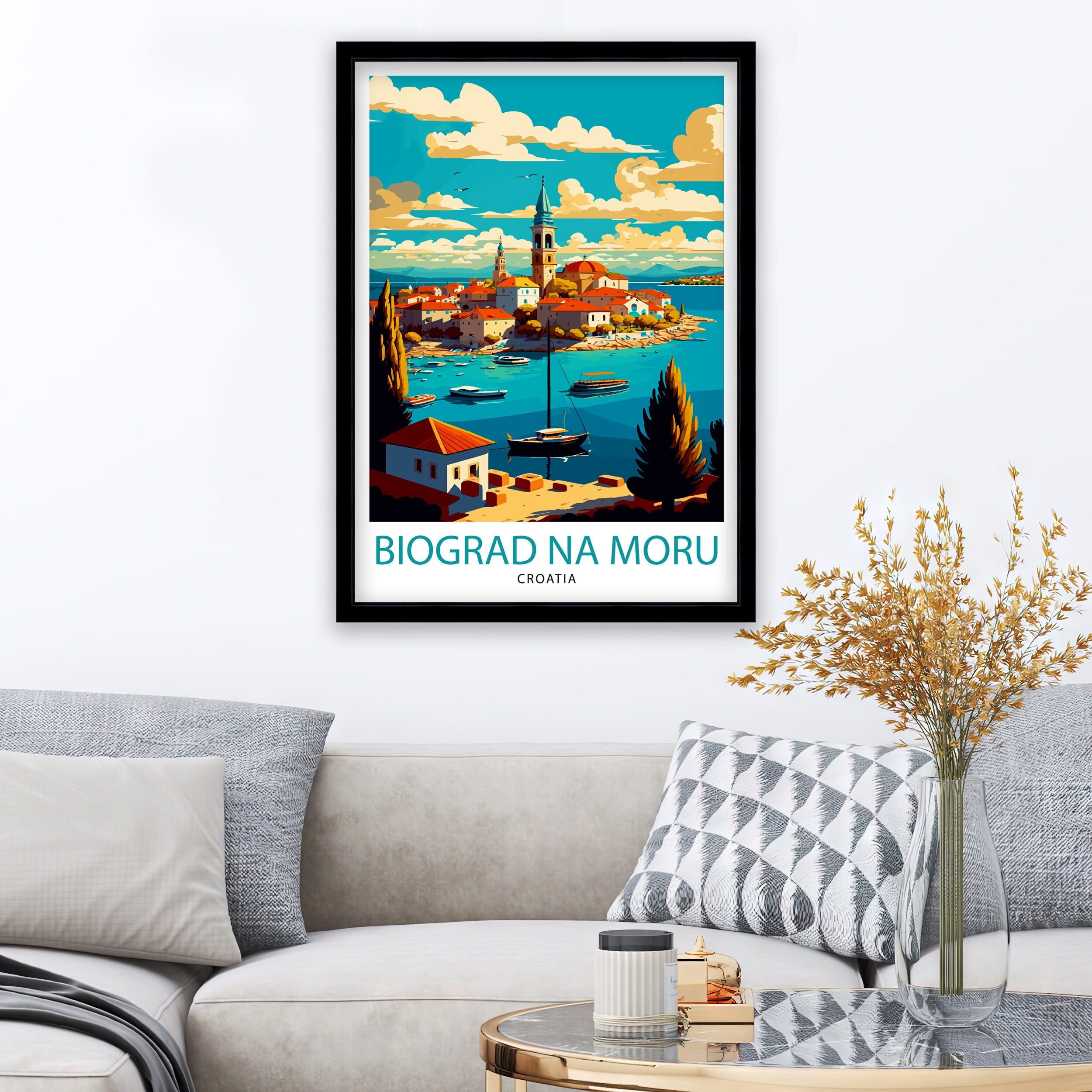 Biograd na Moru Croatia Art Print, Coastal Travel Poster