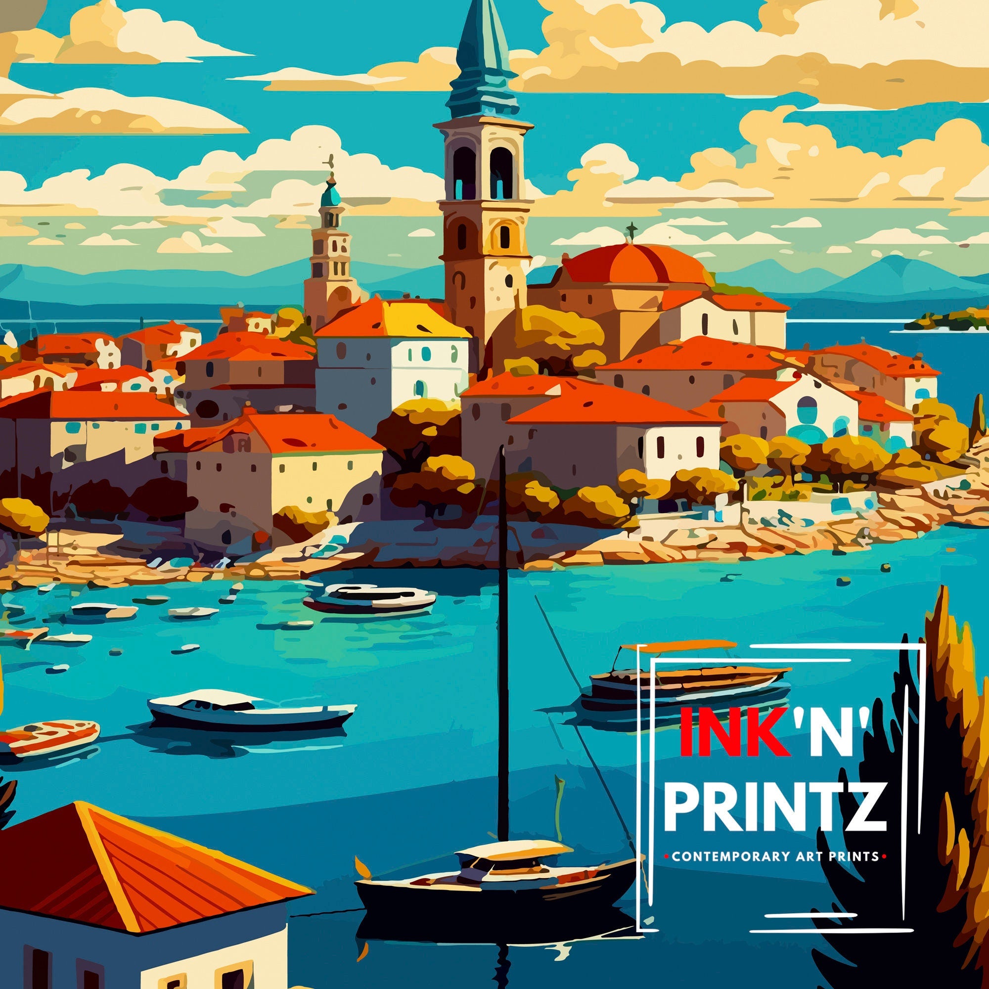 Biograd na Moru Croatia Art Print, Coastal Travel Poster