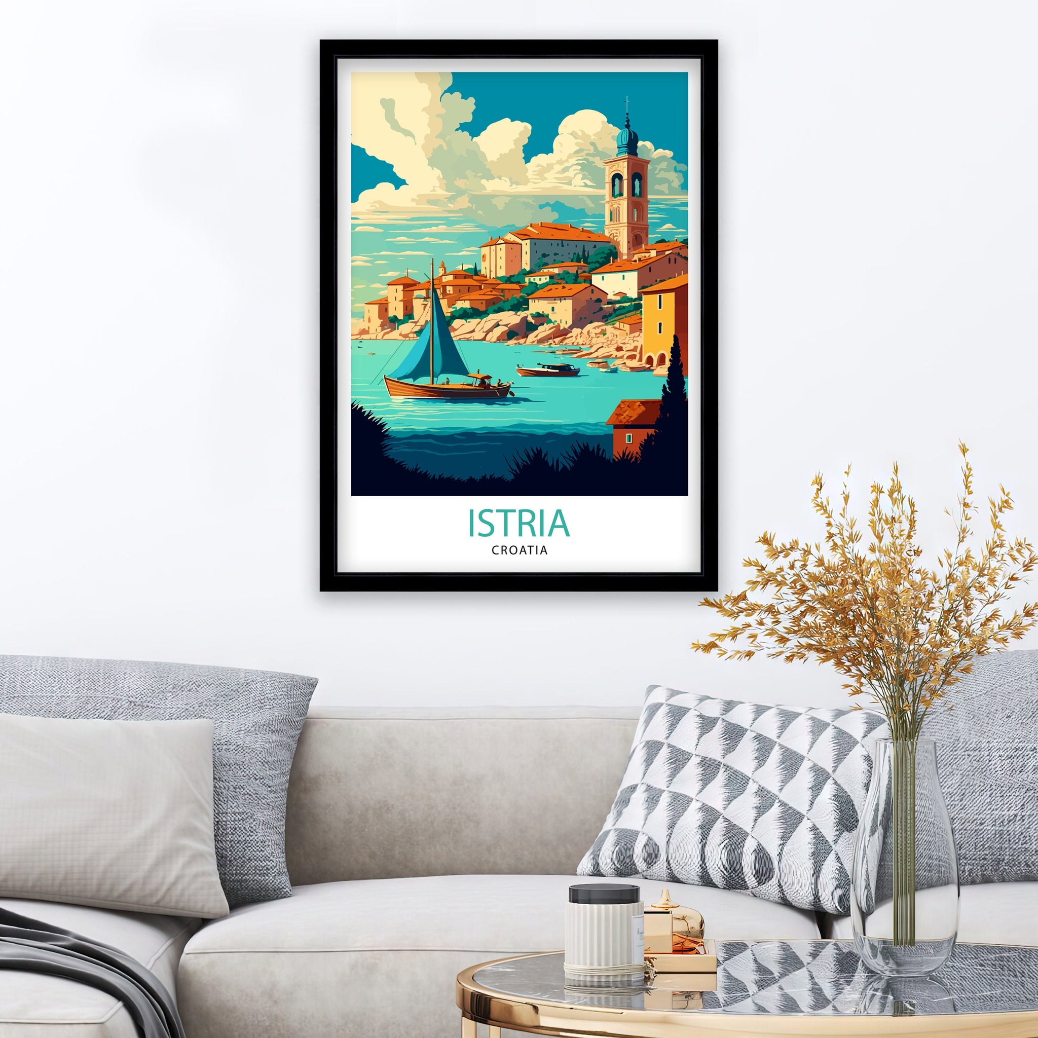 Istria Croatia Travel Poster, Coastal Illustration
