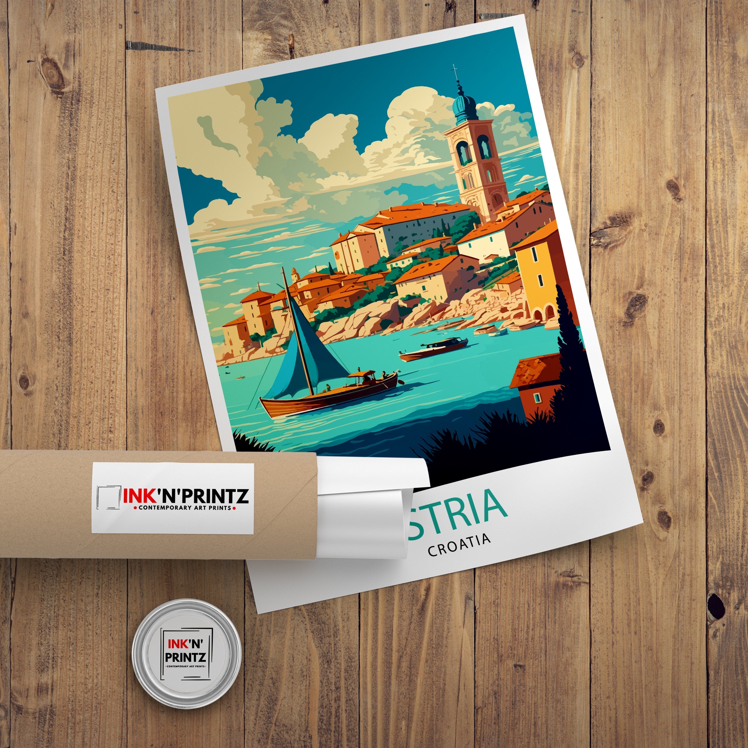 Istria Croatia Travel Poster, Coastal Illustration