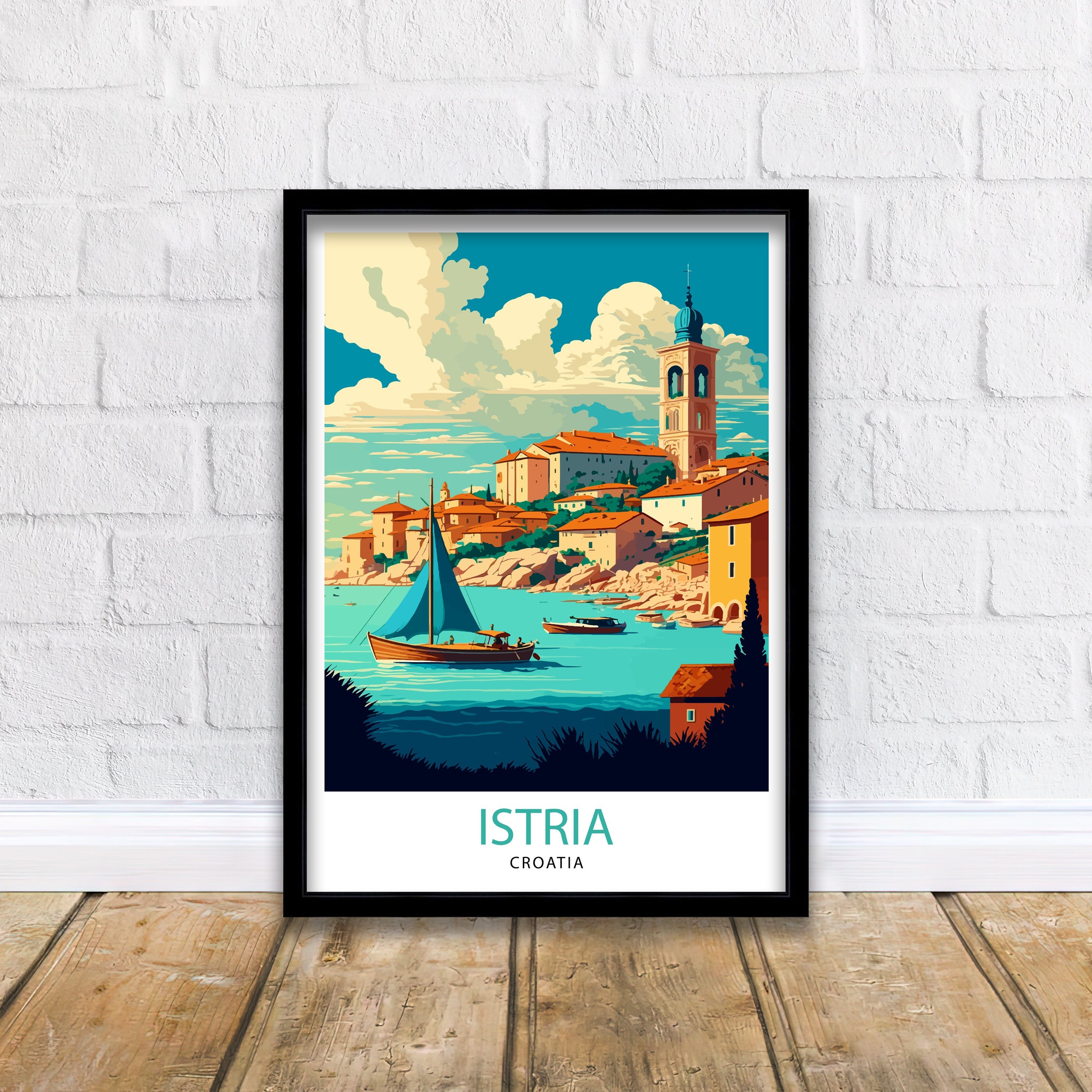 Istria Croatia Travel Poster, Coastal Illustration