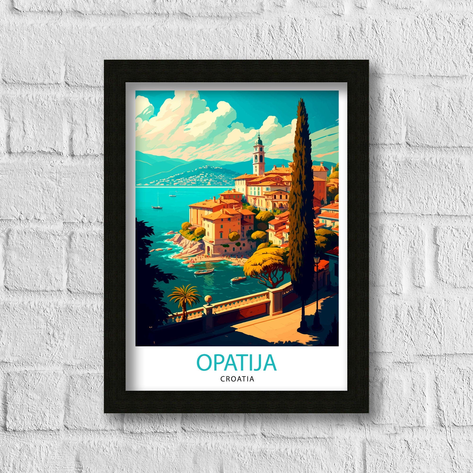Opatija Croatia Travel Poster, Adriatic Seaside Art Print