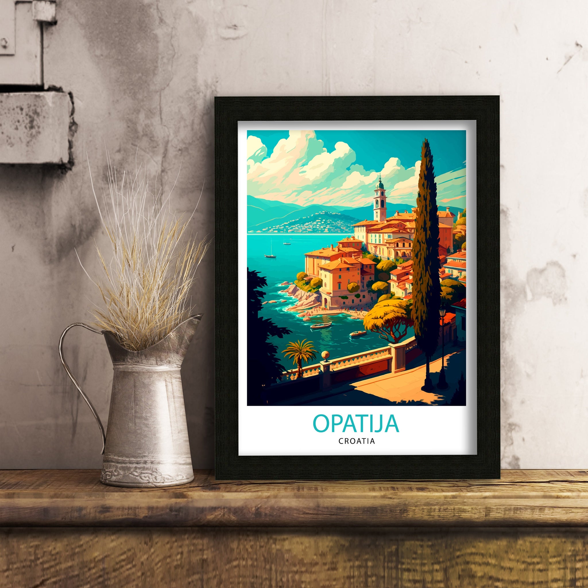 Opatija Croatia Travel Poster, Adriatic Seaside Art Print