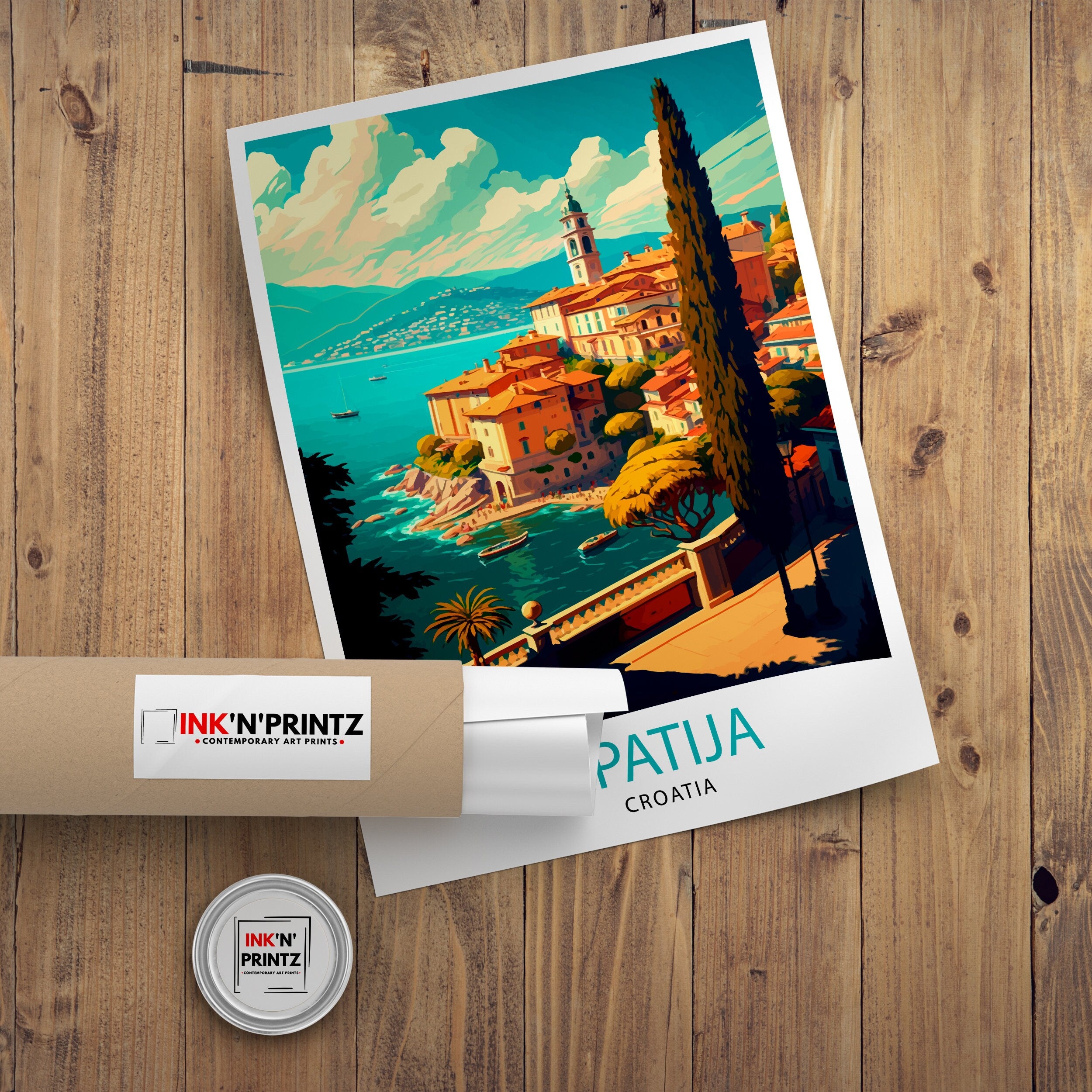 Opatija Croatia Travel Poster, Adriatic Seaside Art Print