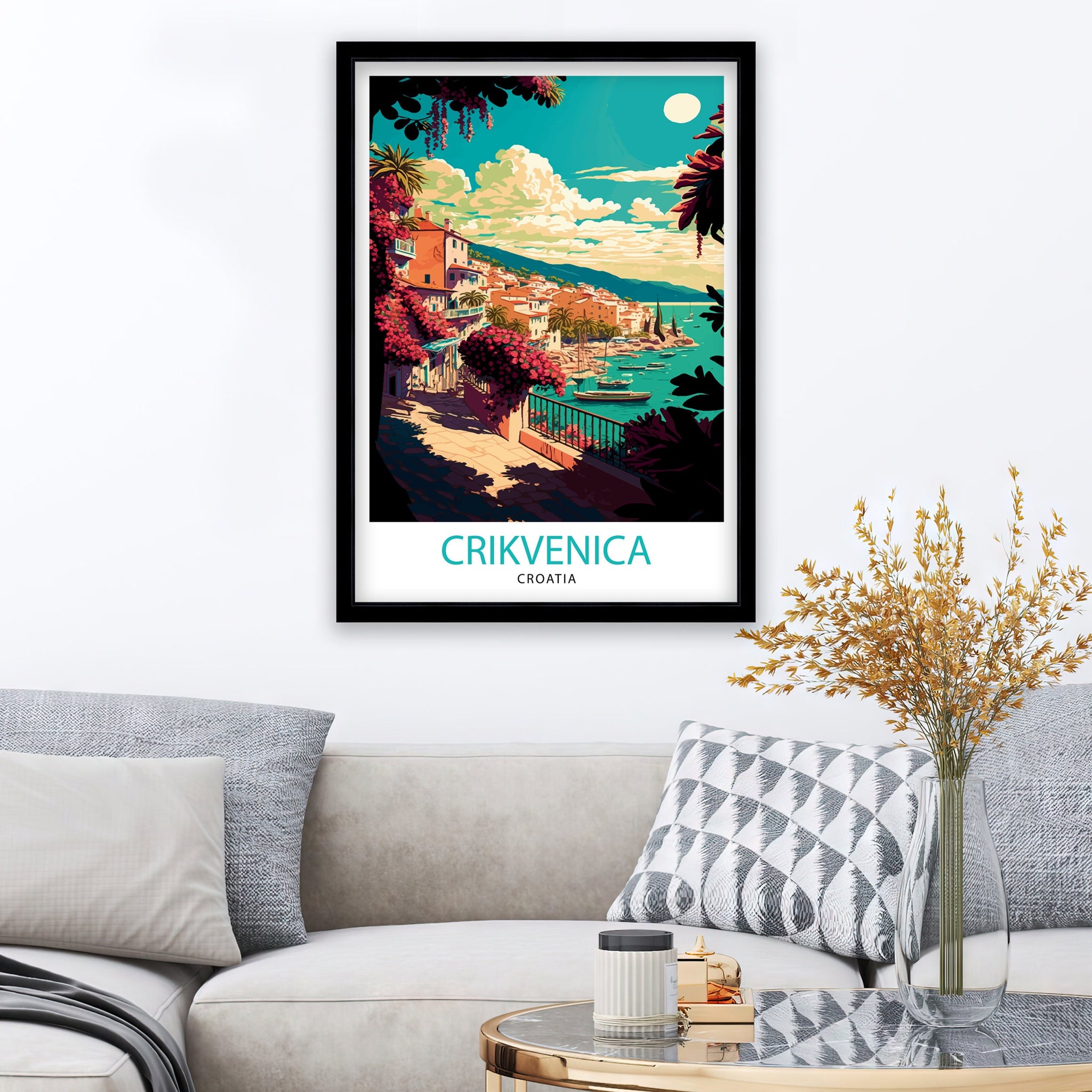 Crikvenica Croatia Travel Poster, Coastal Illustration Print
