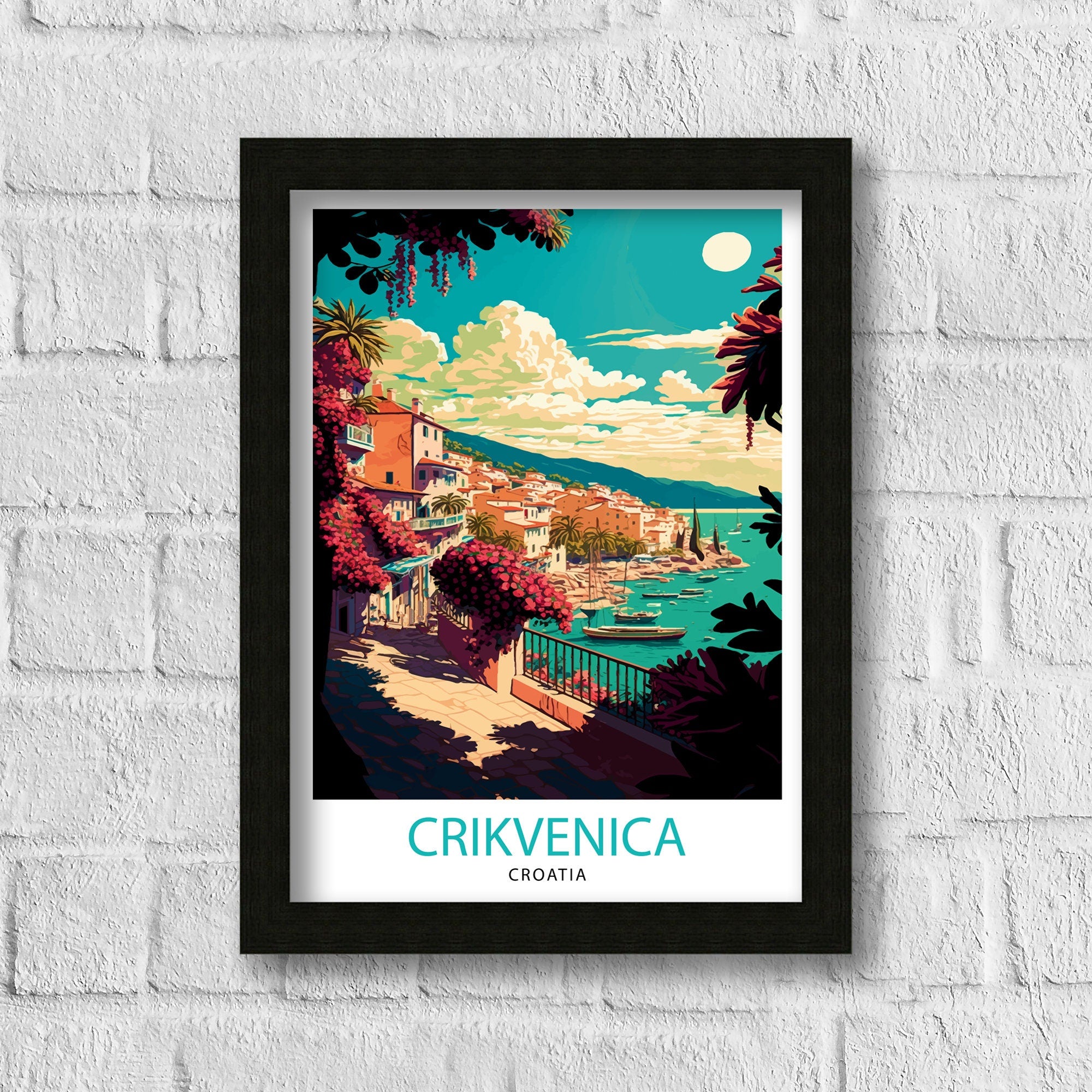 Crikvenica Croatia Travel Poster, Coastal Illustration Print