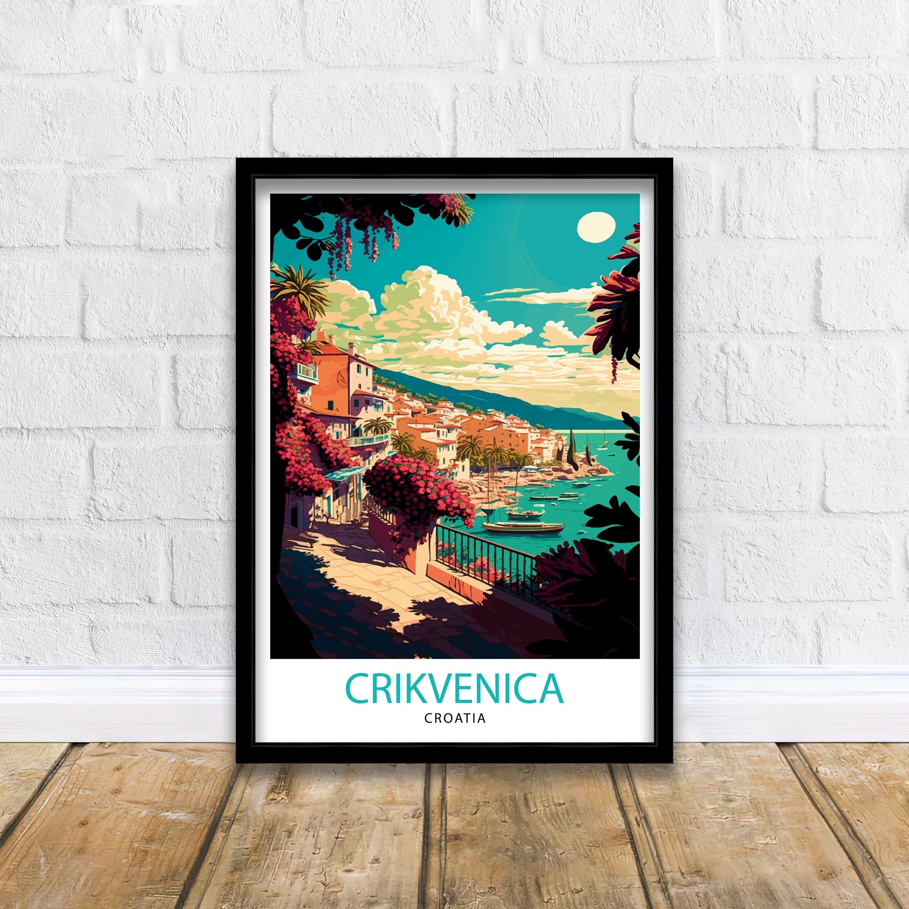Crikvenica Croatia Travel Poster, Coastal Illustration Print