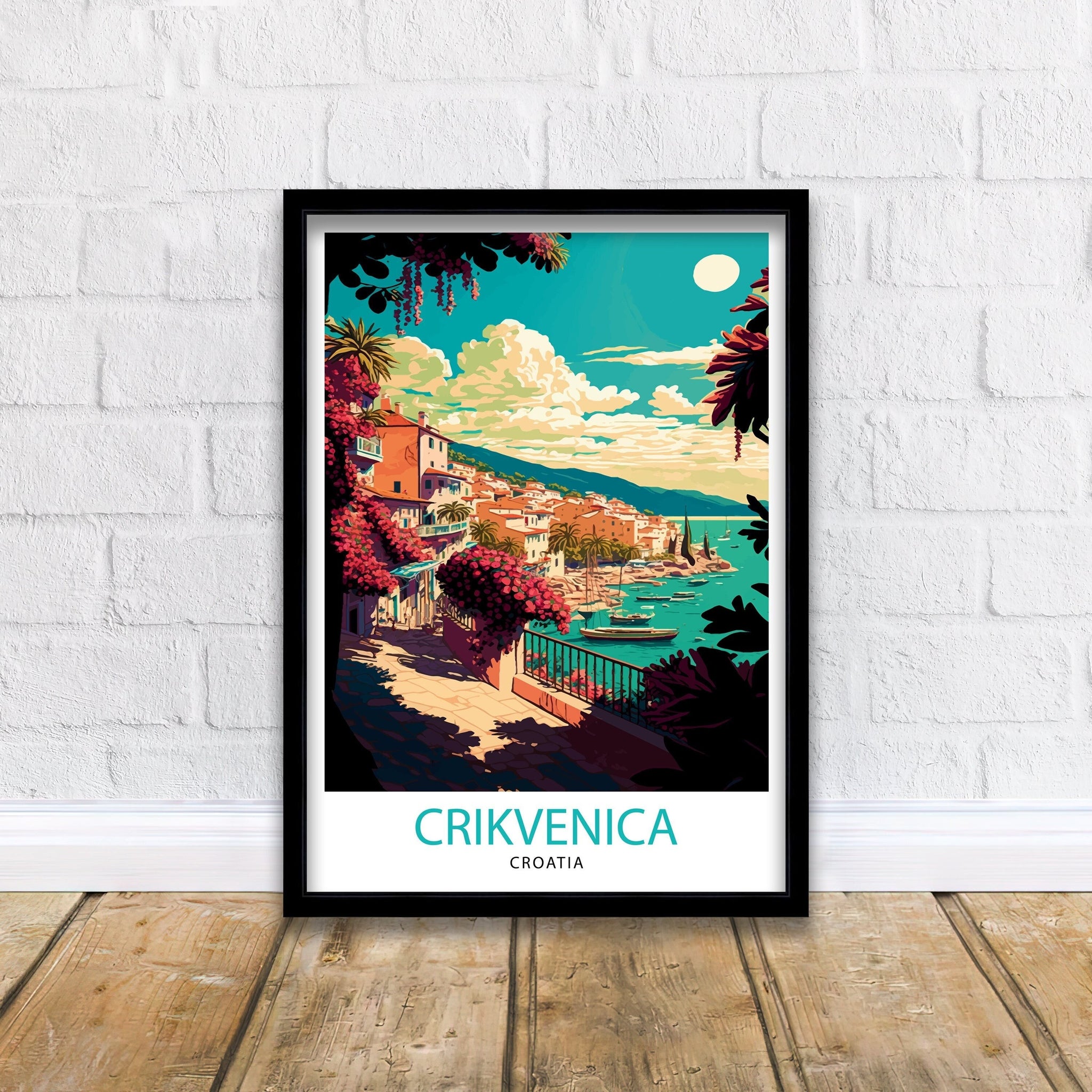 Crikvenica Croatia Travel Poster, Coastal Illustration Print