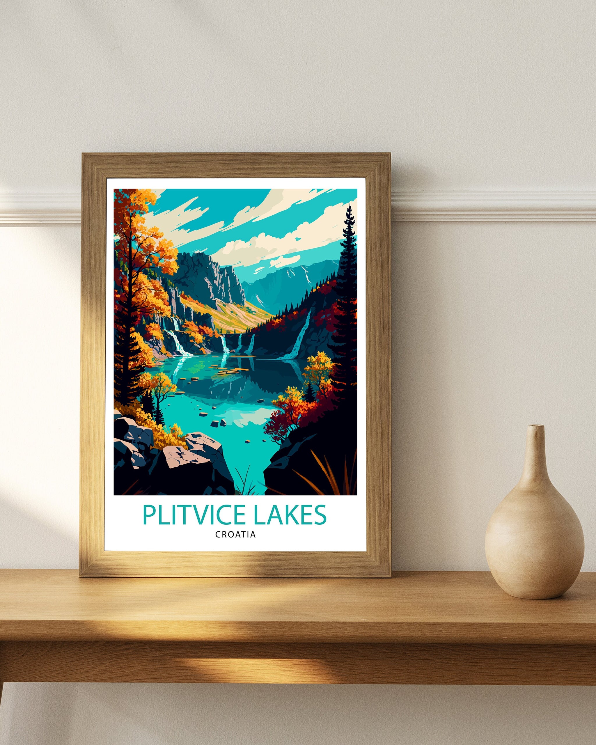 Plitvice Lakes National Park Travel Print Wall Decor Home Living Room Art Croatia Travel Poster Gift for Travelers Plitvice Lakes