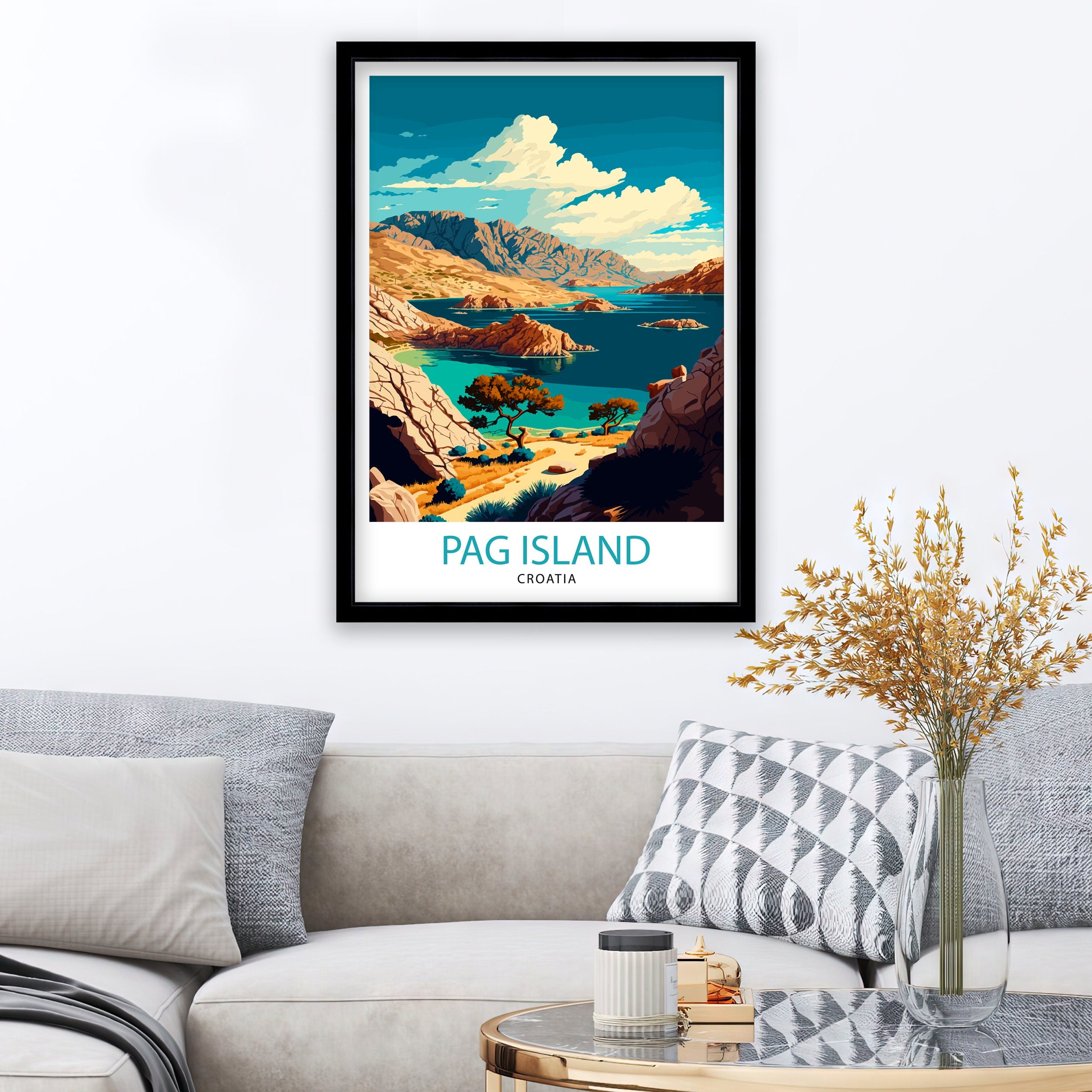 Pag Island Croatia Art Print, Mediterranean Travel Poster