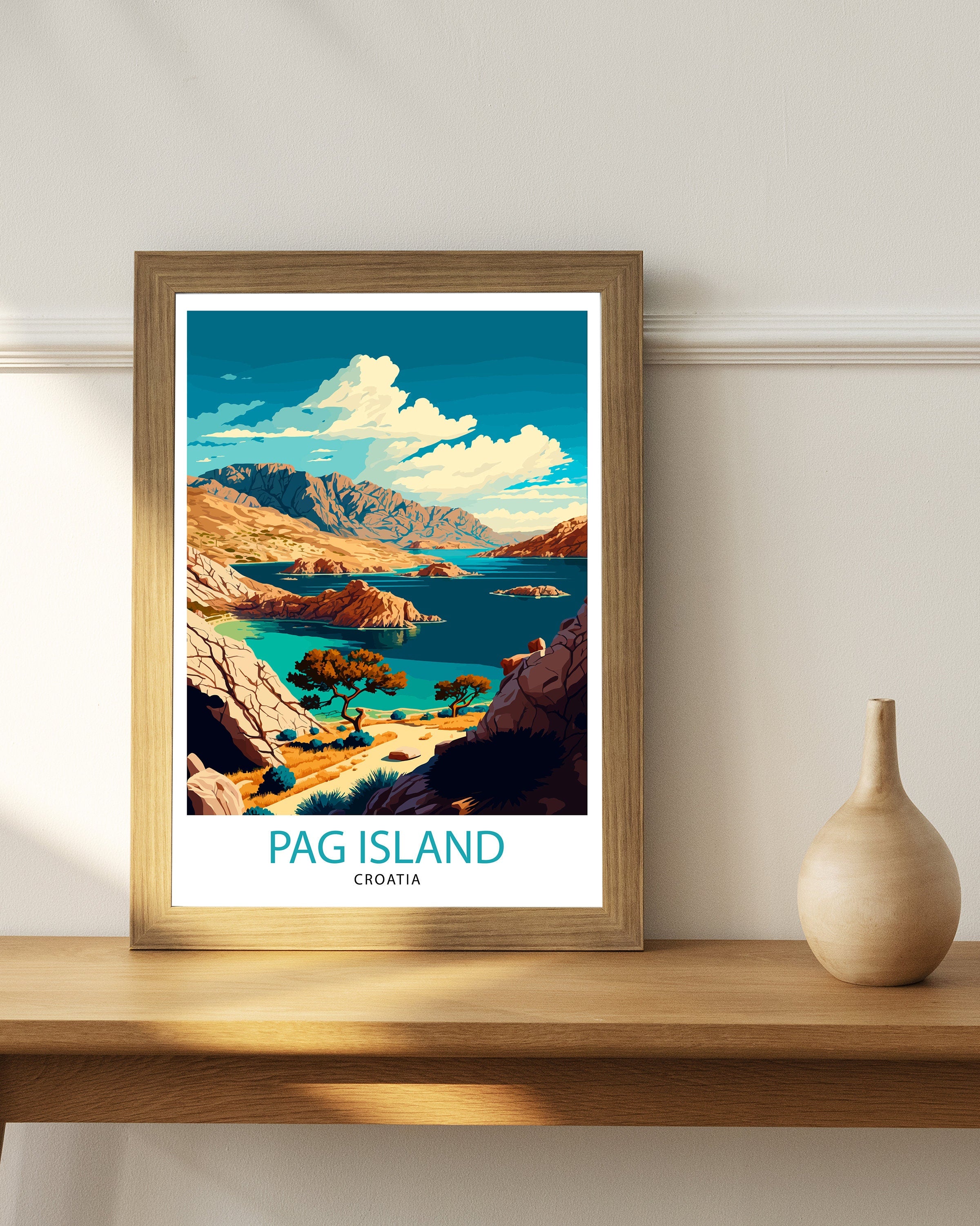 Pag Island Croatia Art Print, Mediterranean Travel Poster