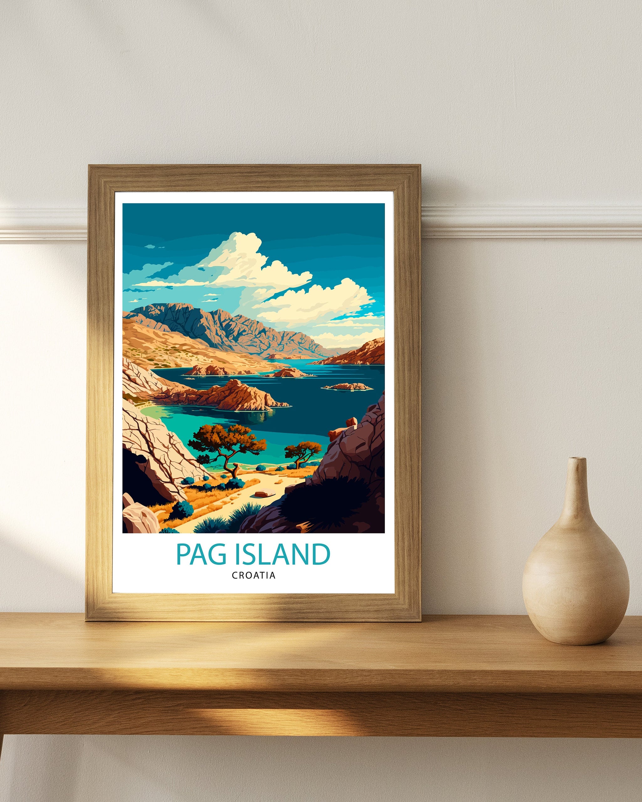 Pag Island Croatia Art Print, Mediterranean Travel Poster