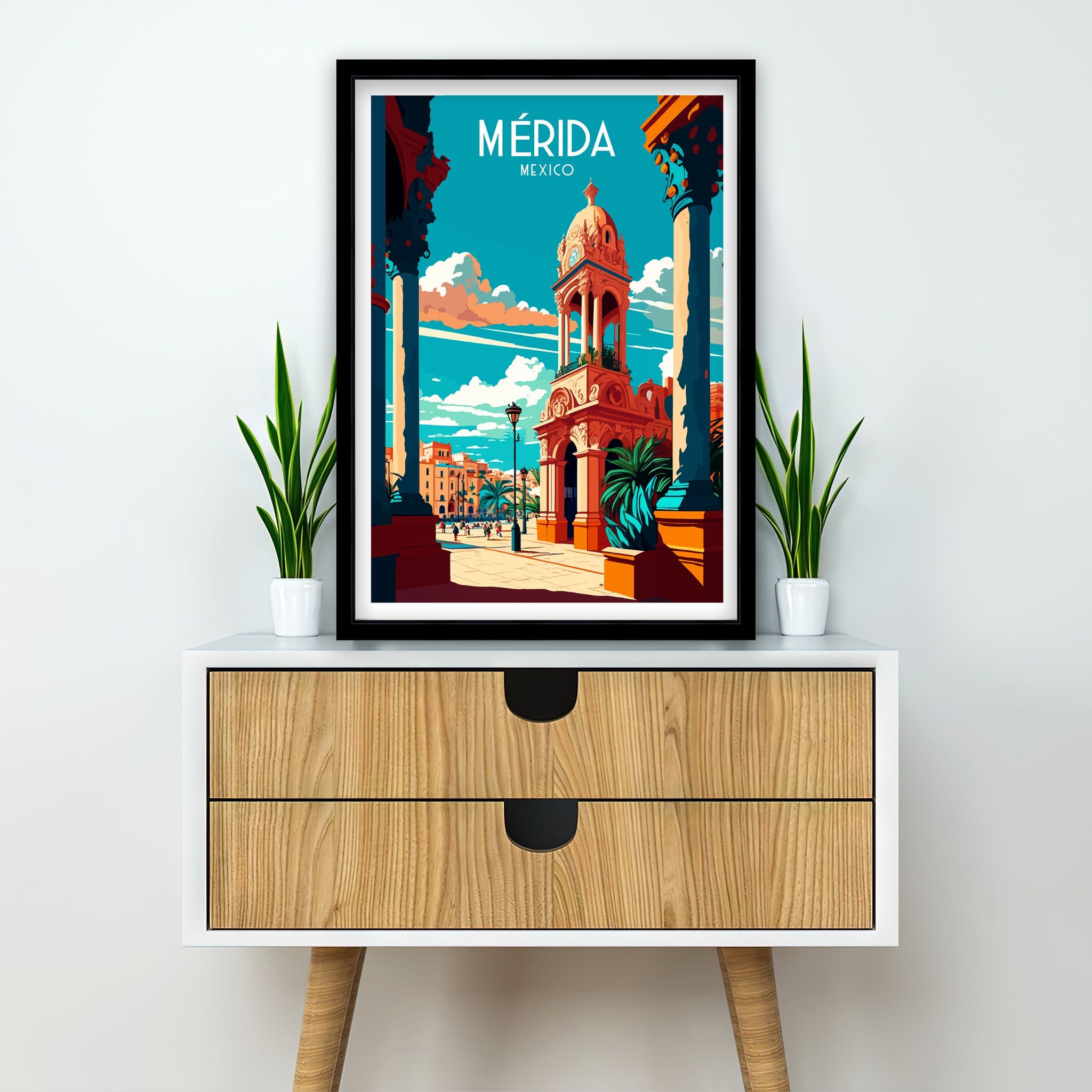 Merida Mexico Travel Poster, Vibrant City Illustration Print