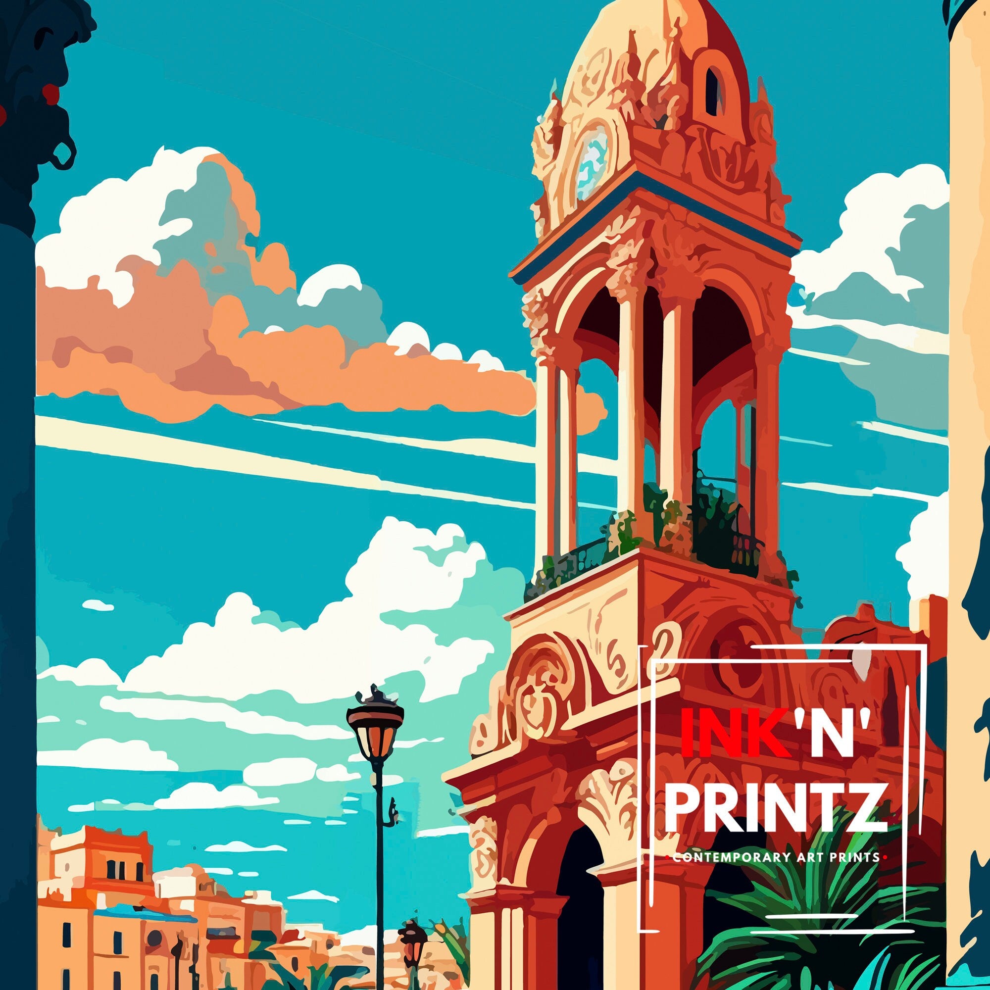 Merida Mexico Travel Poster, Vibrant City Illustration Print