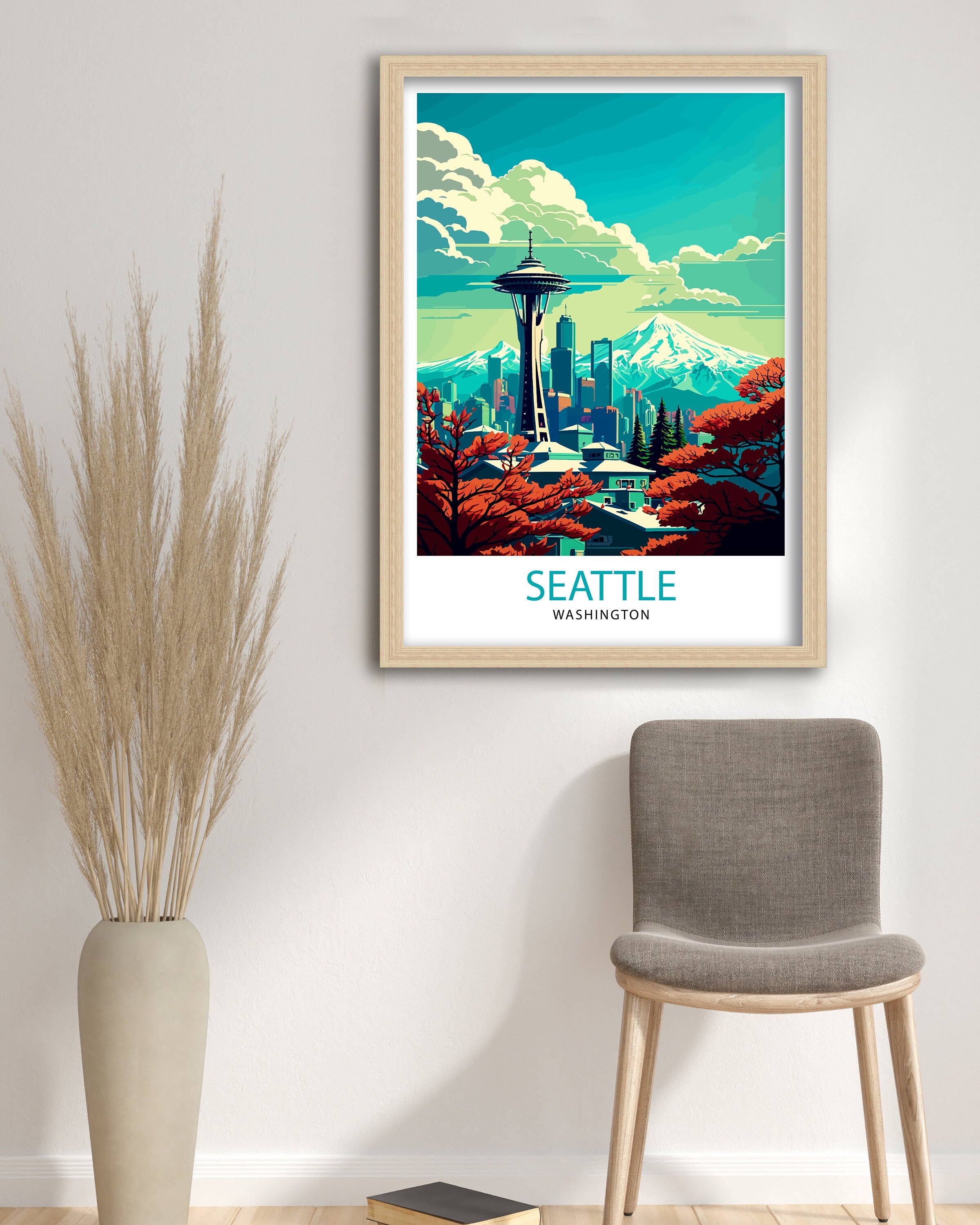Seattle Travel Poster Print: Emerald City Skyline Art