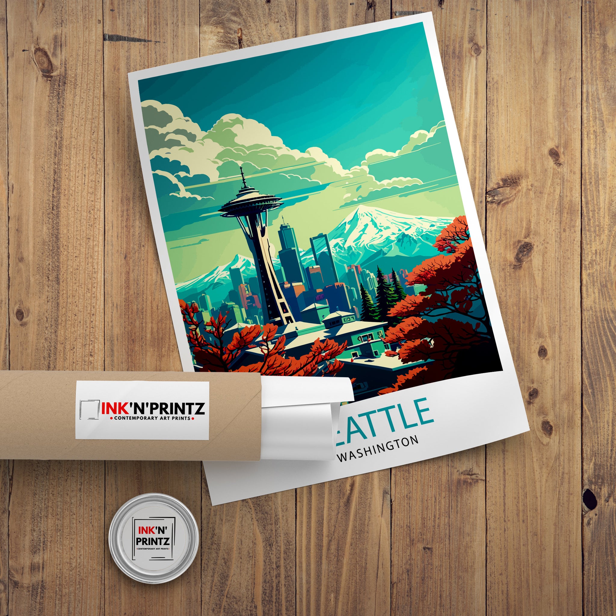 Seattle Travel Poster Print: Emerald City Skyline Art