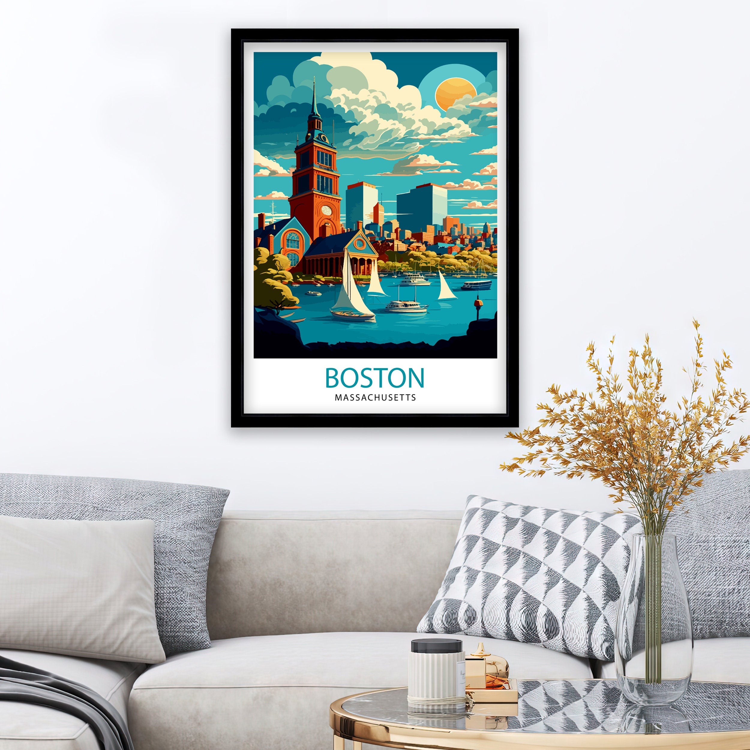 Boston Travel Print| Boston Wall Art Boston Cityscape Boston Massachusetts Illustration Travel Poster Gift For Boston USA Home Decor