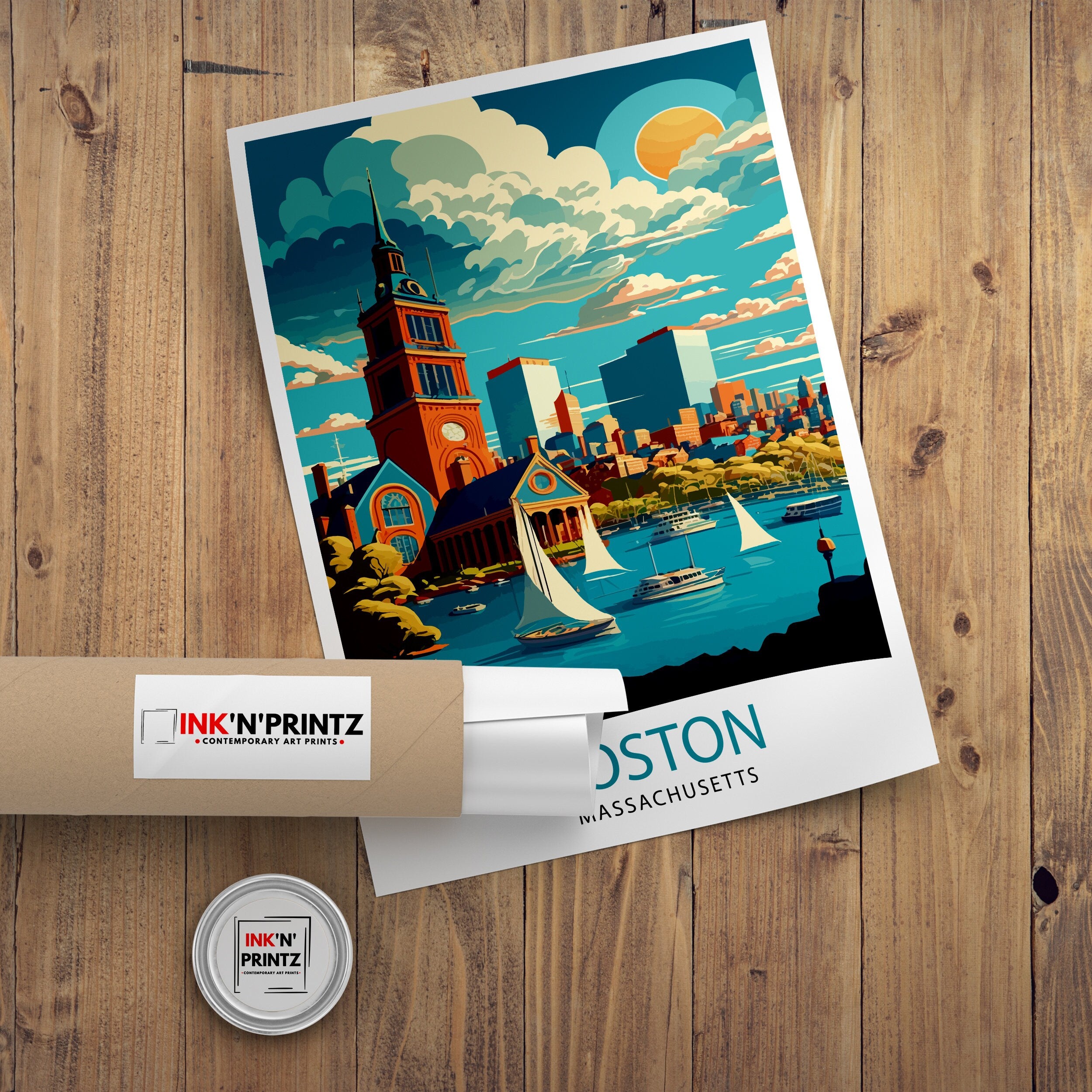 Boston Travel Print| Boston Wall Art Boston Cityscape Boston Massachusetts Illustration Travel Poster Gift For Boston USA Home Decor