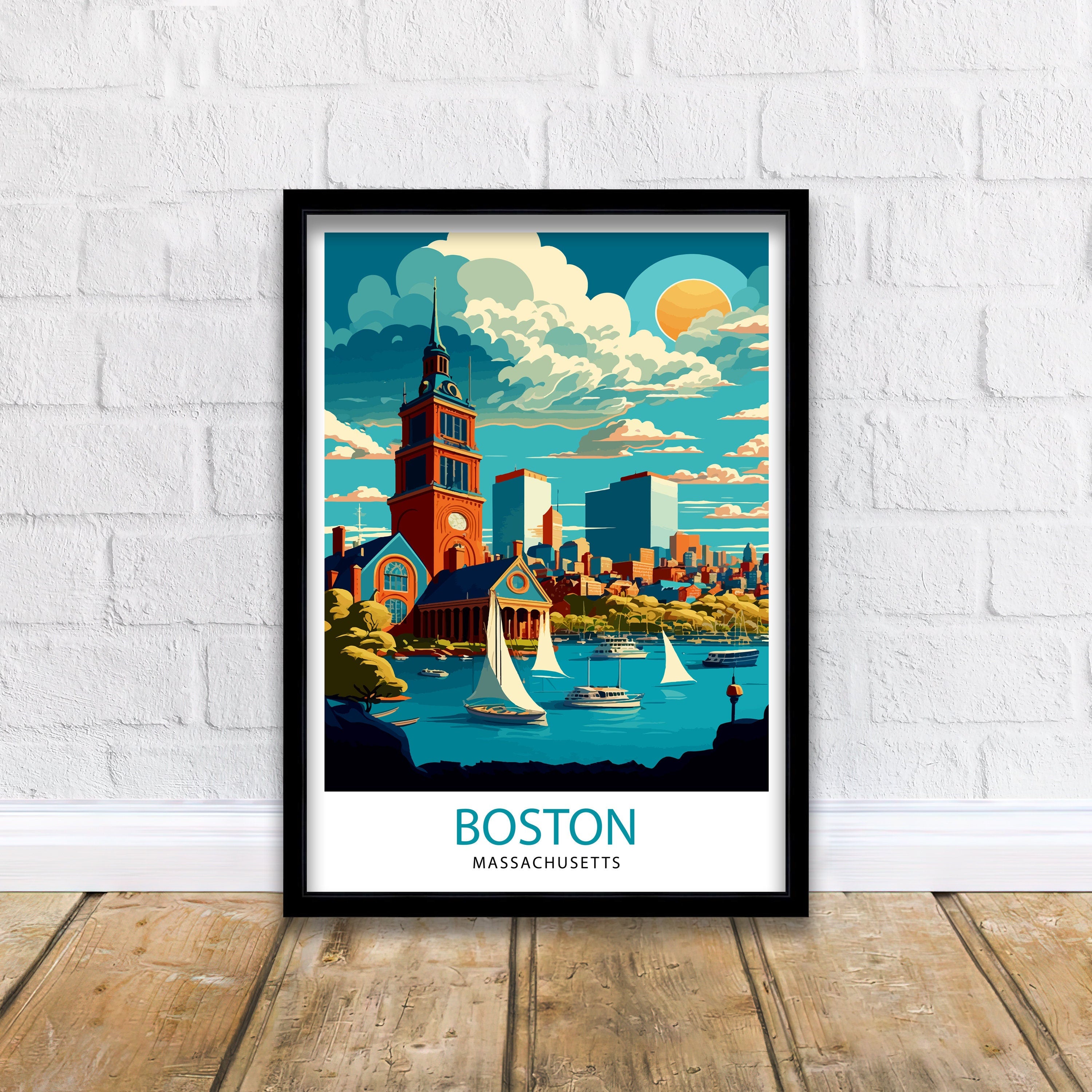 Boston Travel Print| Boston Wall Art Boston Cityscape Boston Massachusetts Illustration Travel Poster Gift For Boston USA Home Decor