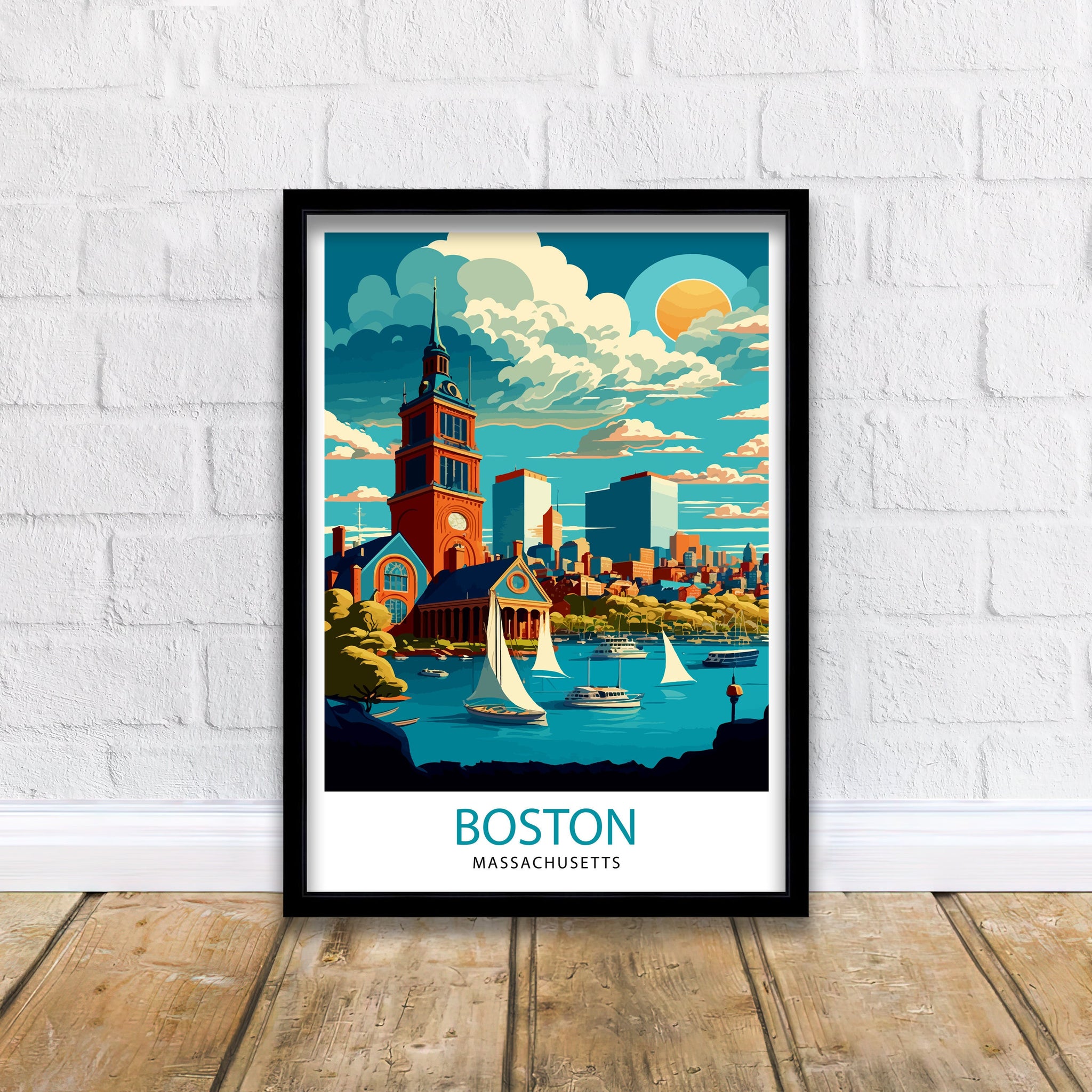 Boston Travel Print| Boston Wall Art Boston Cityscape Boston Massachusetts Illustration Travel Poster Gift For Boston USA Home Decor