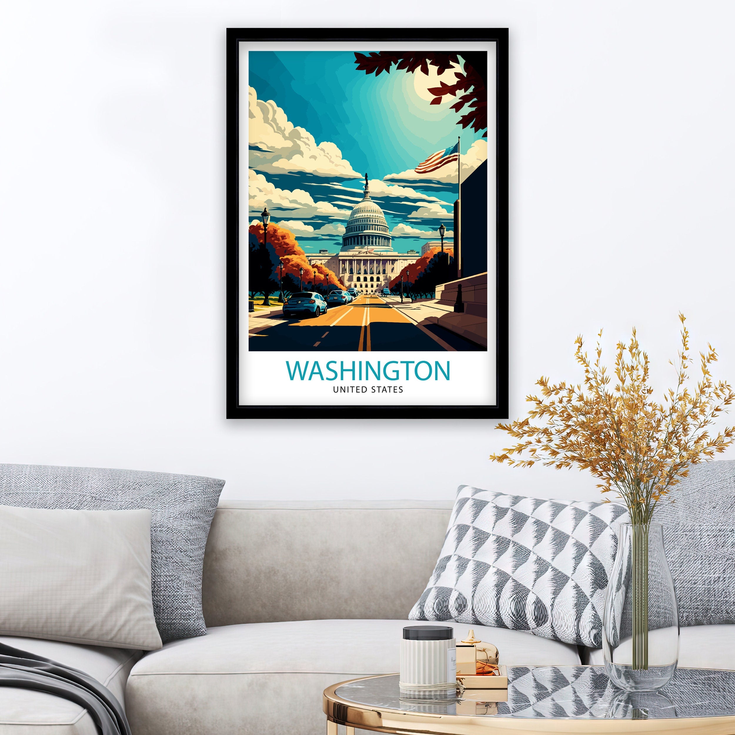 Washington D.C. Travel Print| Washington Wall Art USA Travel Poster Washington Home Decor Washington Illustration Gift for Travelers