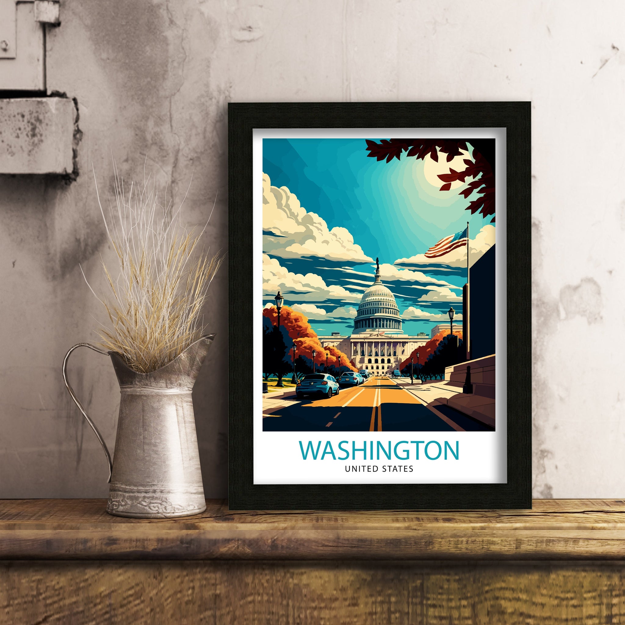 Washington D.C. Travel Print| Washington Wall Art USA Travel Poster Washington Home Decor Washington Illustration Gift for Travelers
