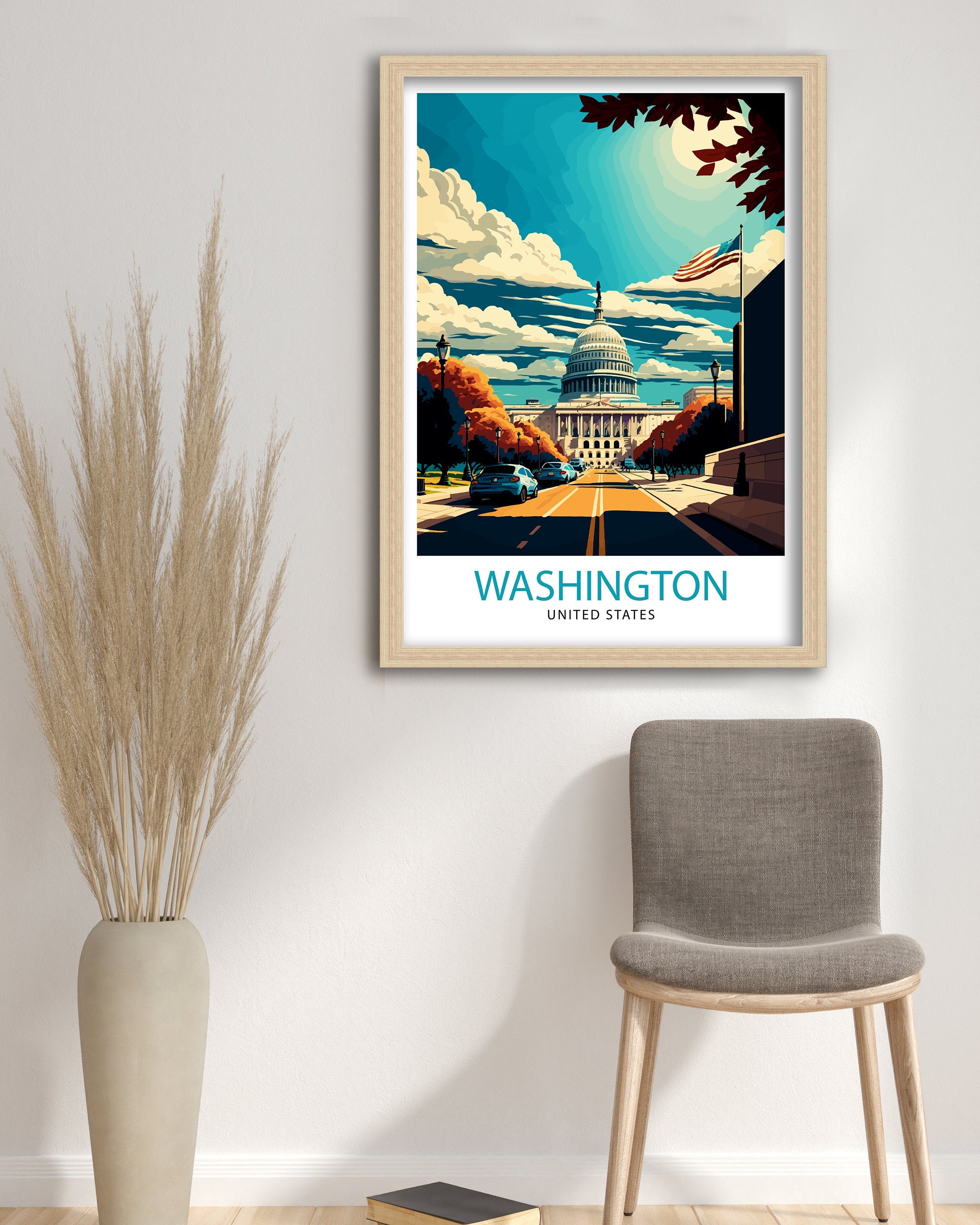 Washington D.C. Travel Print| Washington Wall Art USA Travel Poster Washington Home Decor Washington Illustration Gift for Travelers