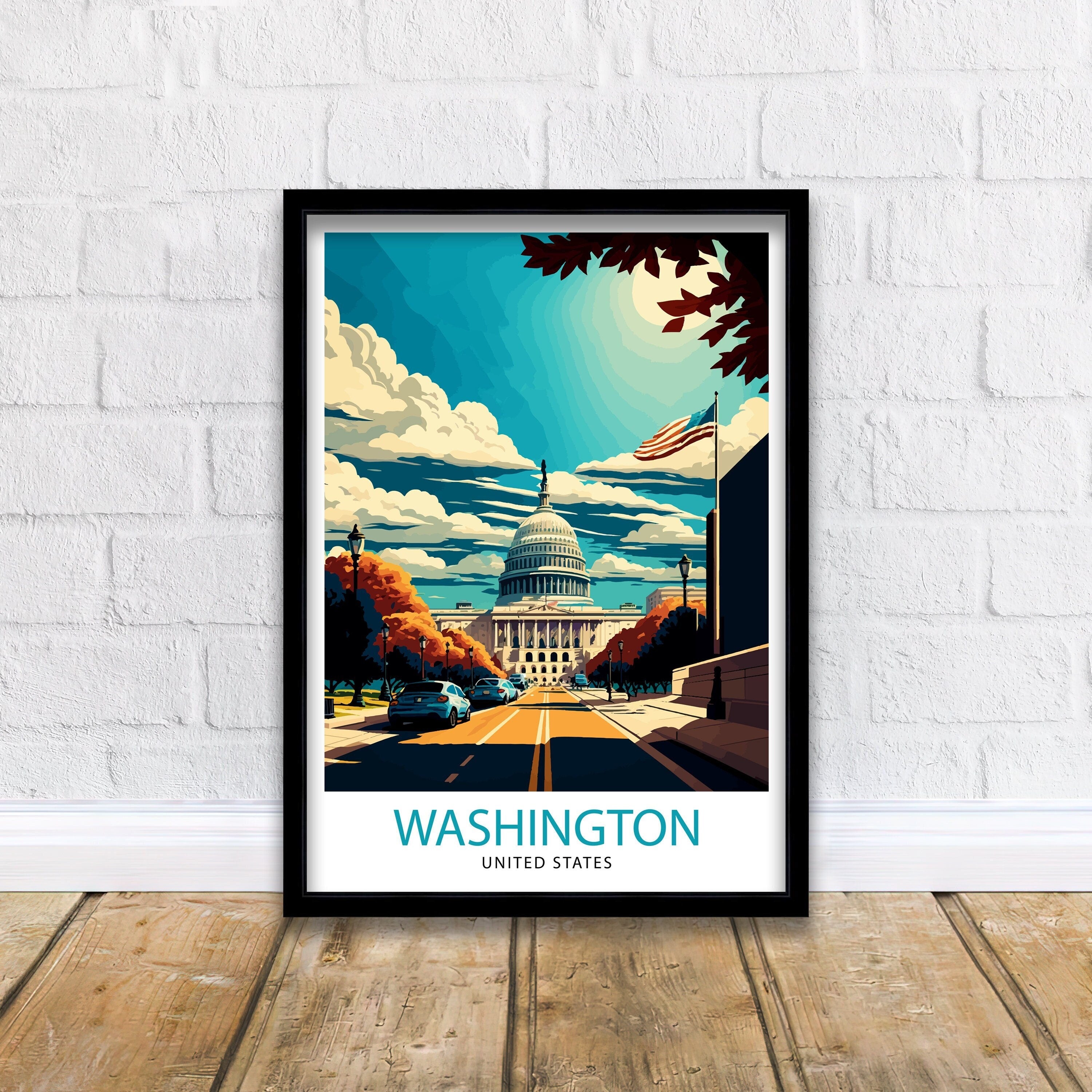 Washington D.C. Travel Print| Washington Wall Art USA Travel Poster Washington Home Decor Washington Illustration Gift for Travelers
