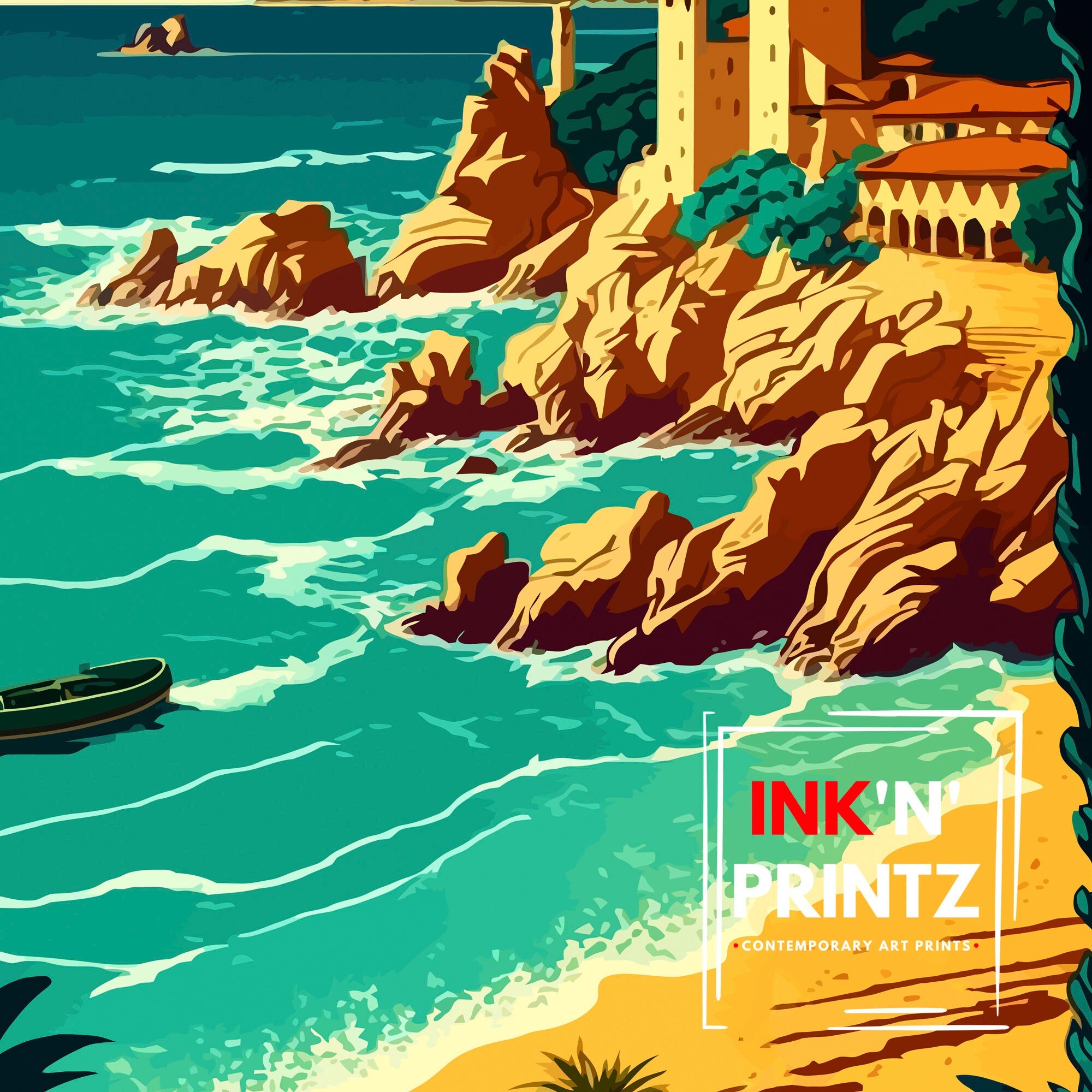 Lloret de Mar Spain Travel Poster, Coastal Illustration