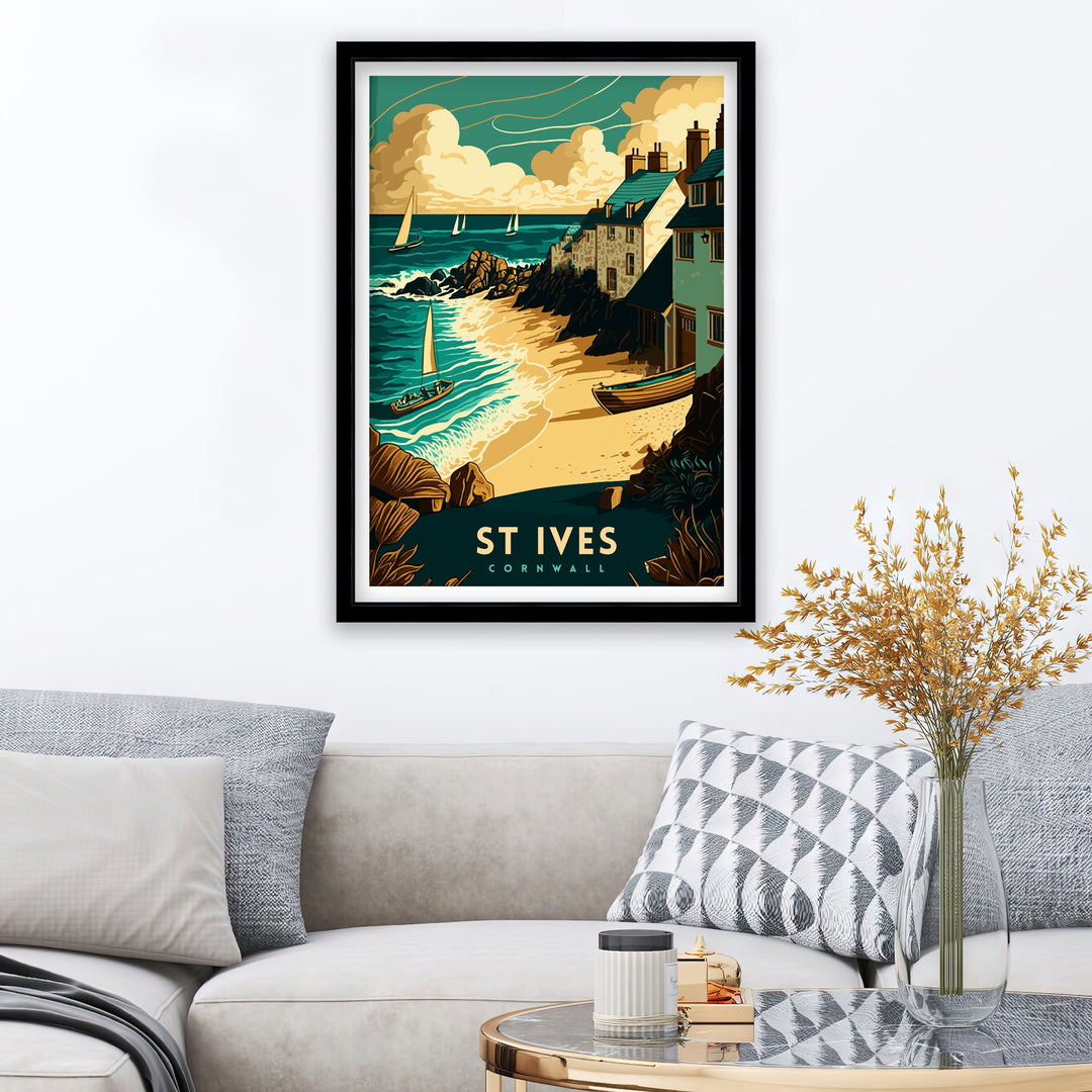 St Ives Cornwall Travel Poster Cornwall Wall Art St Ives Home Decor Cornwall Illustration Travel Poster Gift for St Ives Lover, Cornwall