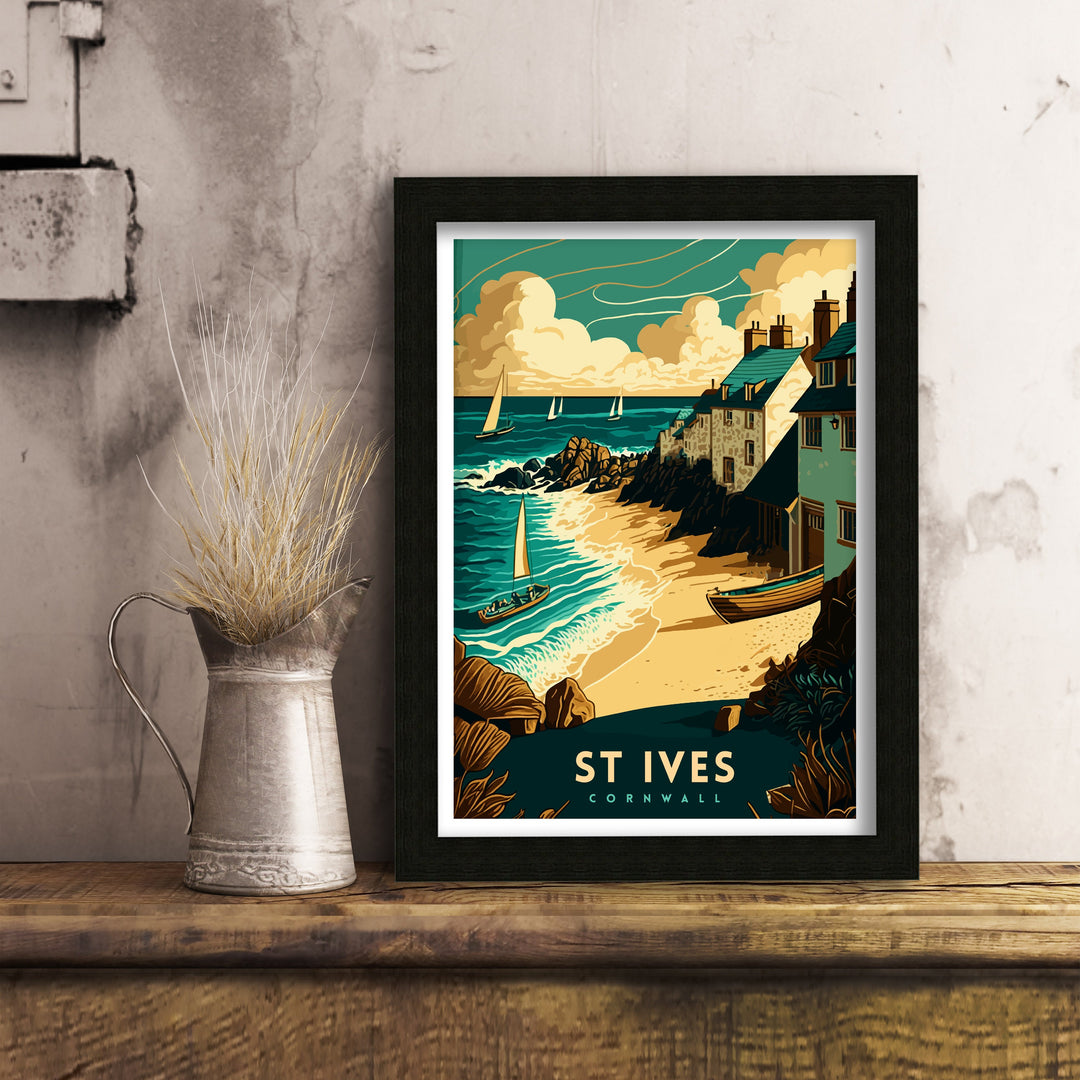 St Ives Cornwall Travel Poster Cornwall Wall Art St Ives Home Decor Cornwall Illustration Travel Poster Gift for St Ives Lover, Cornwall