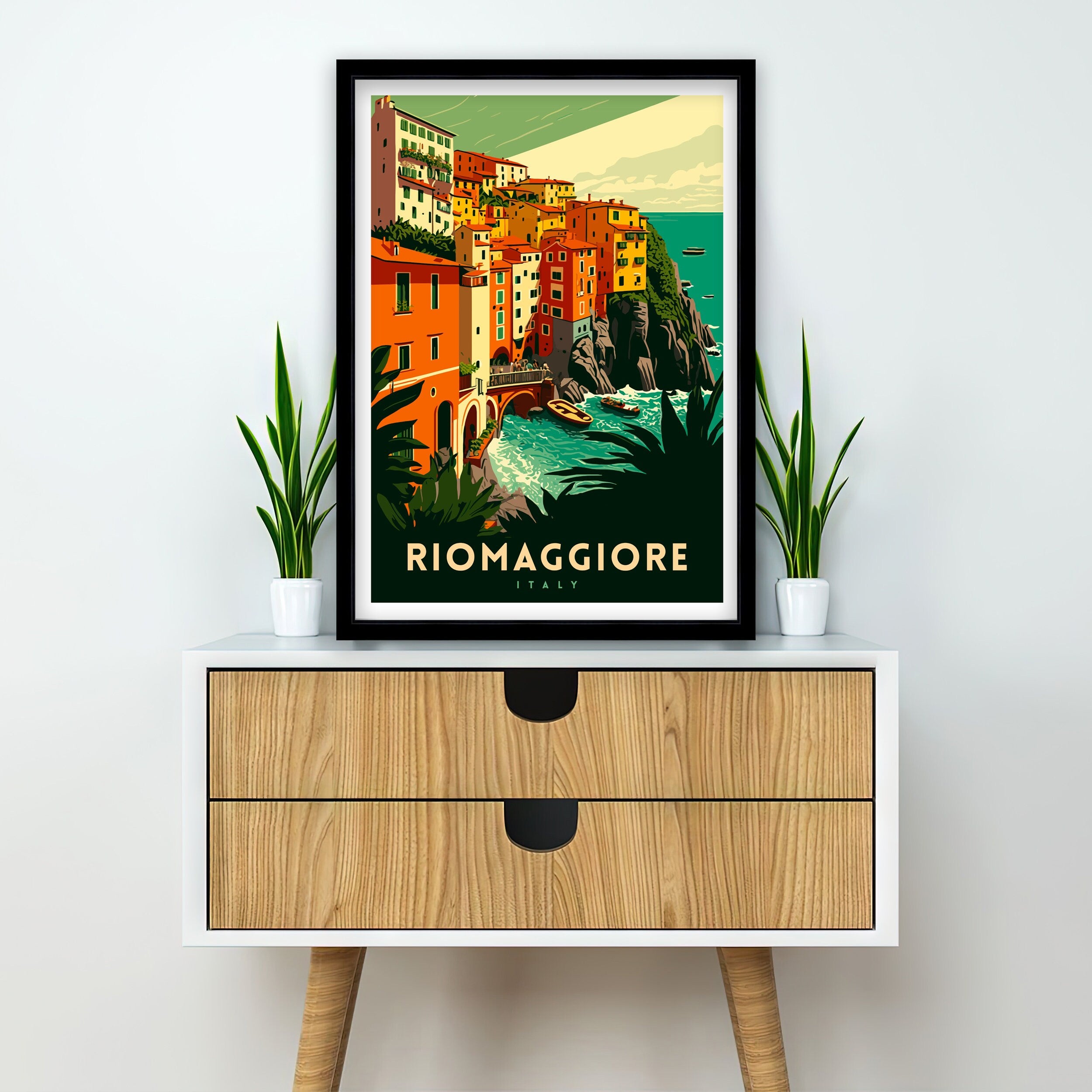 Riomaggiore Italy Travel Poster, Coastal Village Art Print