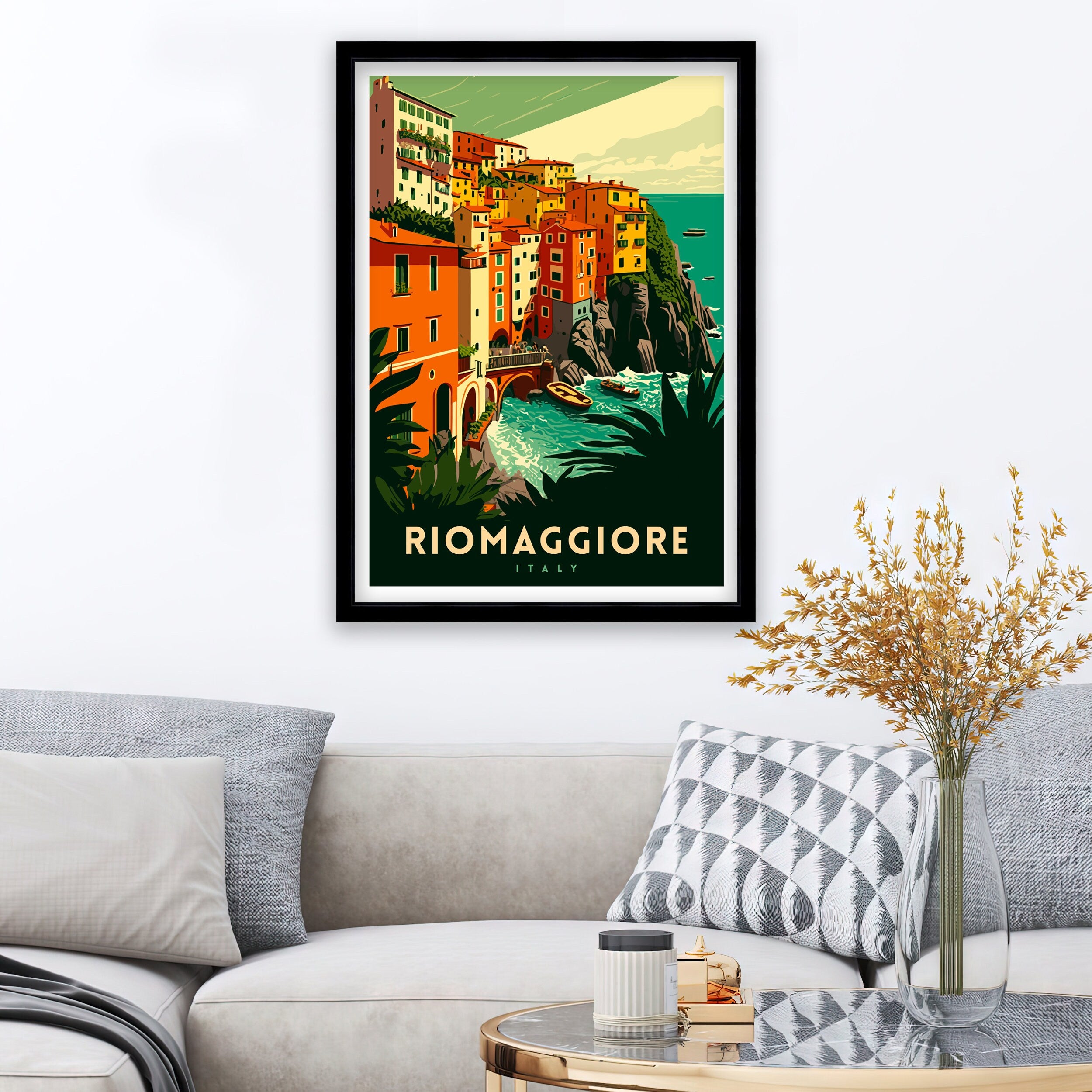 Riomaggiore Italy Travel Poster, Coastal Village Art Print