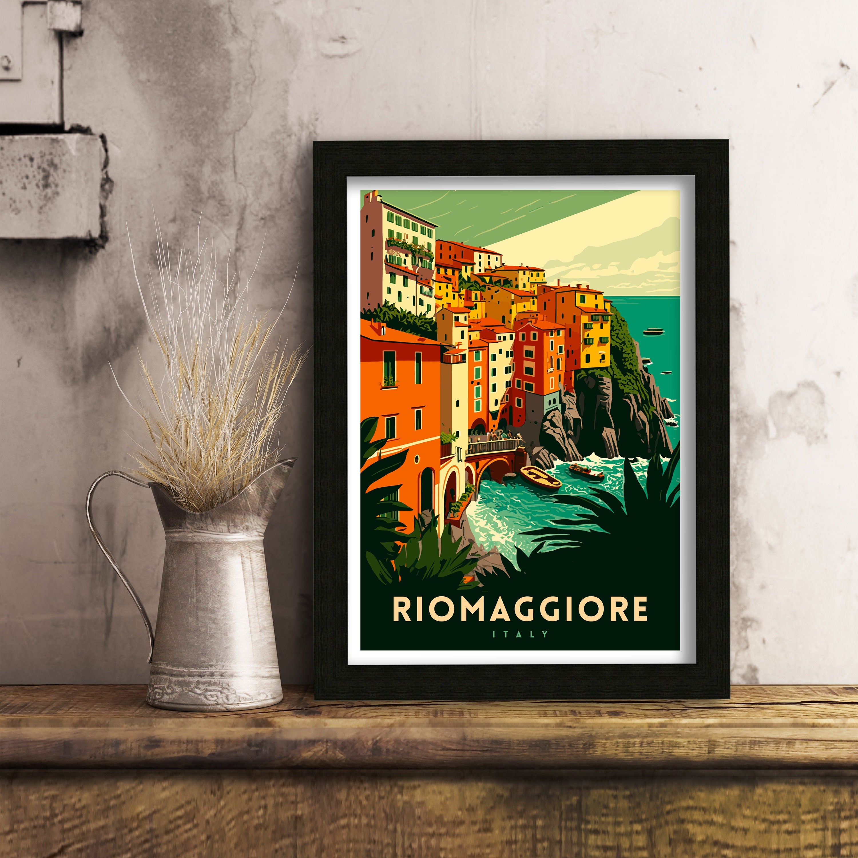 Riomaggiore Italy Travel Poster, Coastal Village Art Print
