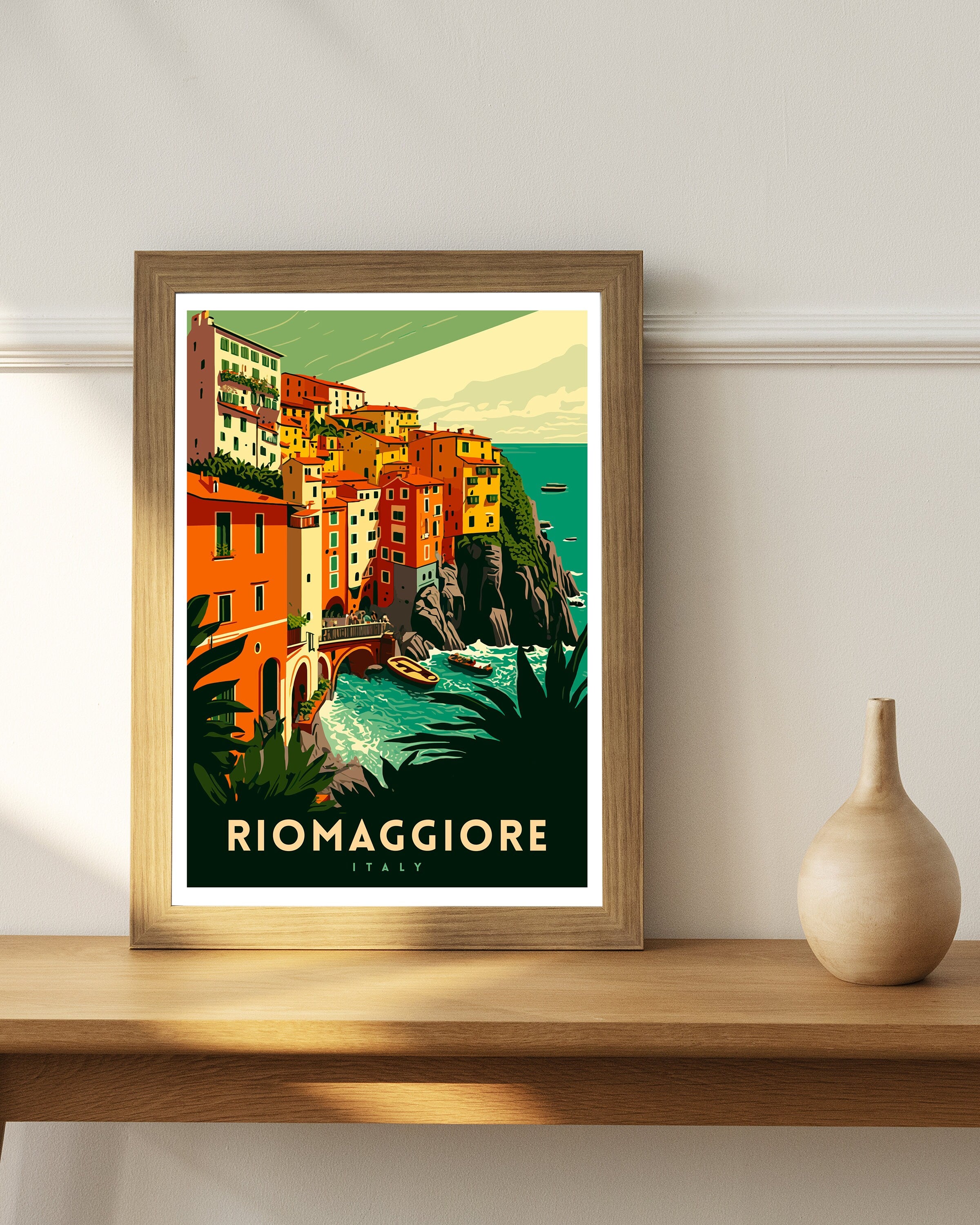 Riomaggiore Italy Travel Poster, Coastal Village Art Print