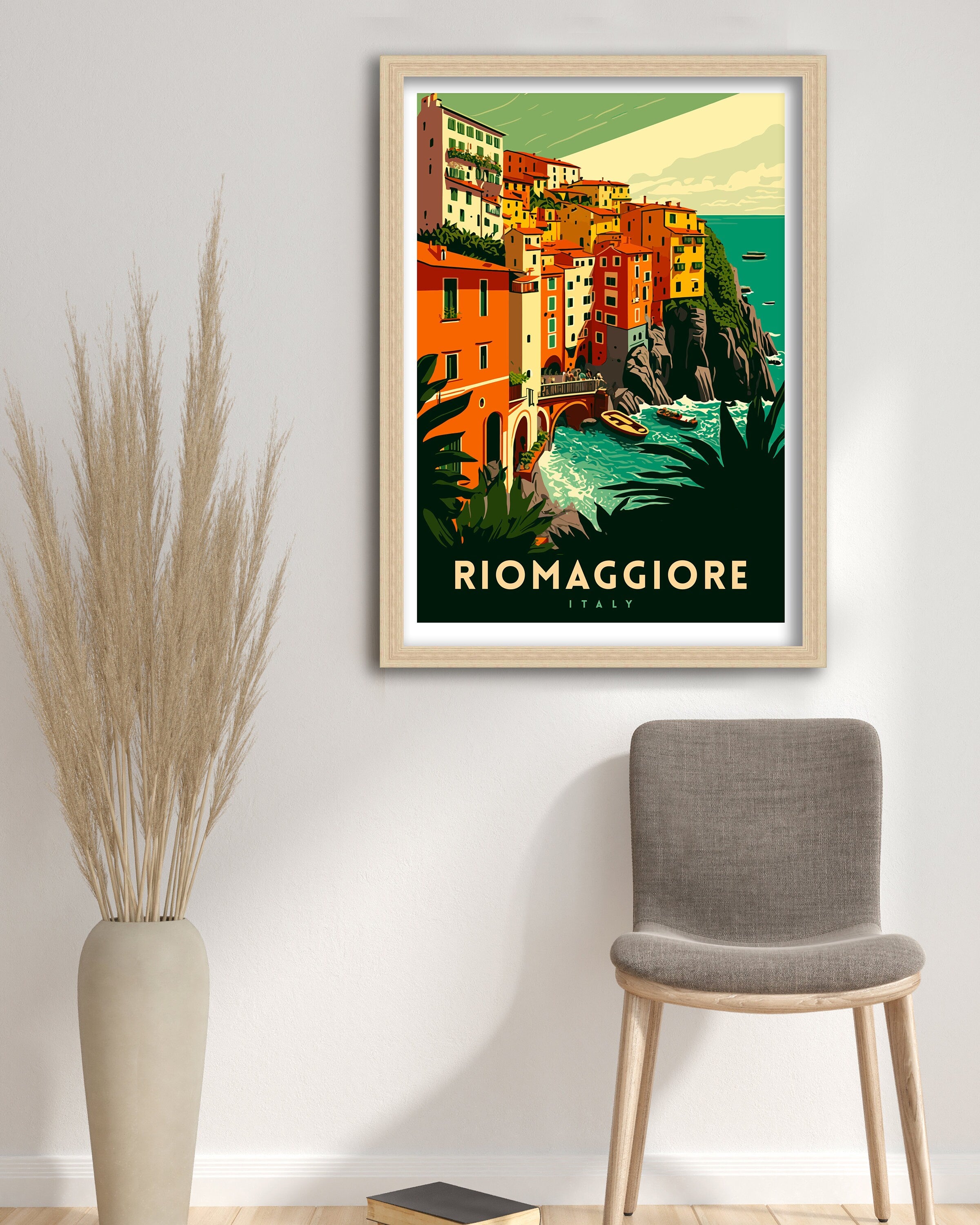 Riomaggiore Italy Travel Poster, Coastal Village Art Print