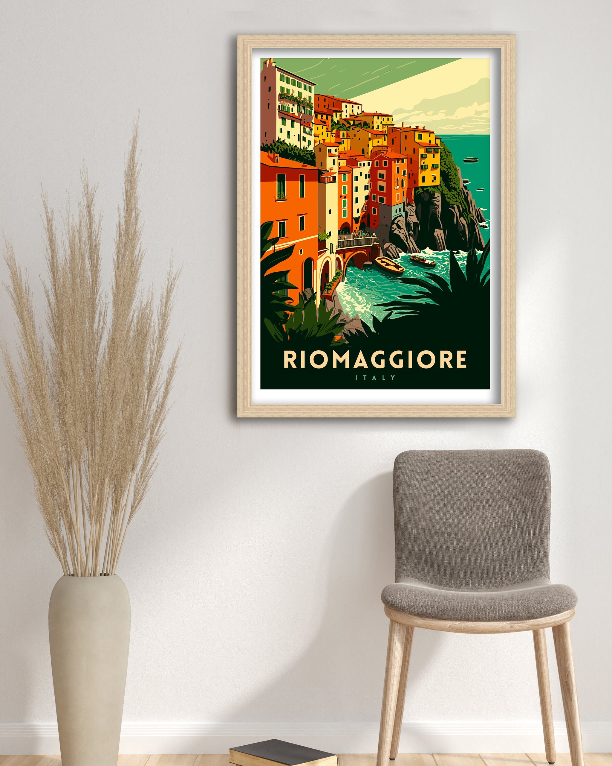 Riomaggiore Italy Travel Poster, Coastal Village Art Print