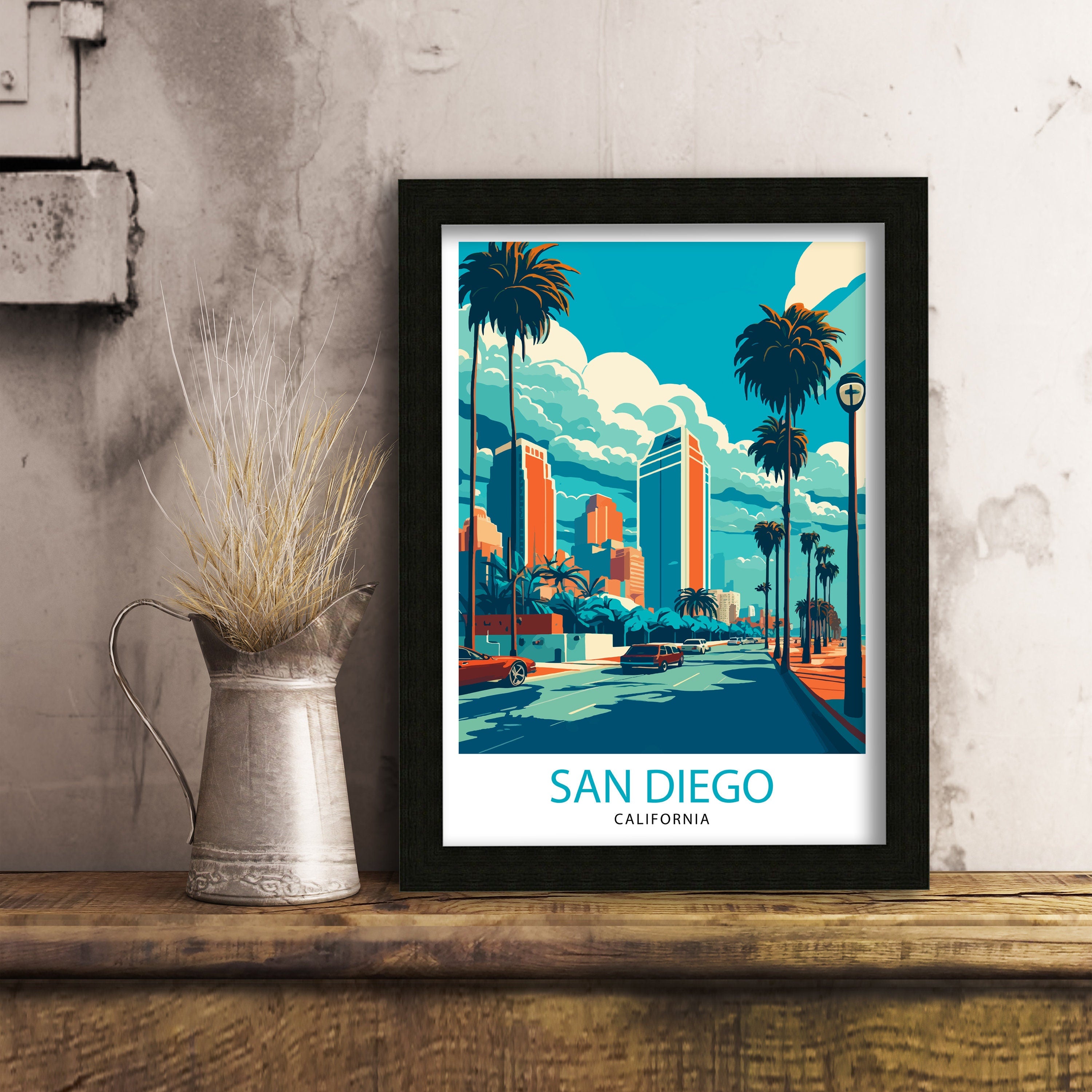 San Diego Travel Print| San Diego Wall Decor San Diego Illustration San Diego Travel Poster San Diego Gift San Diego Home Decor