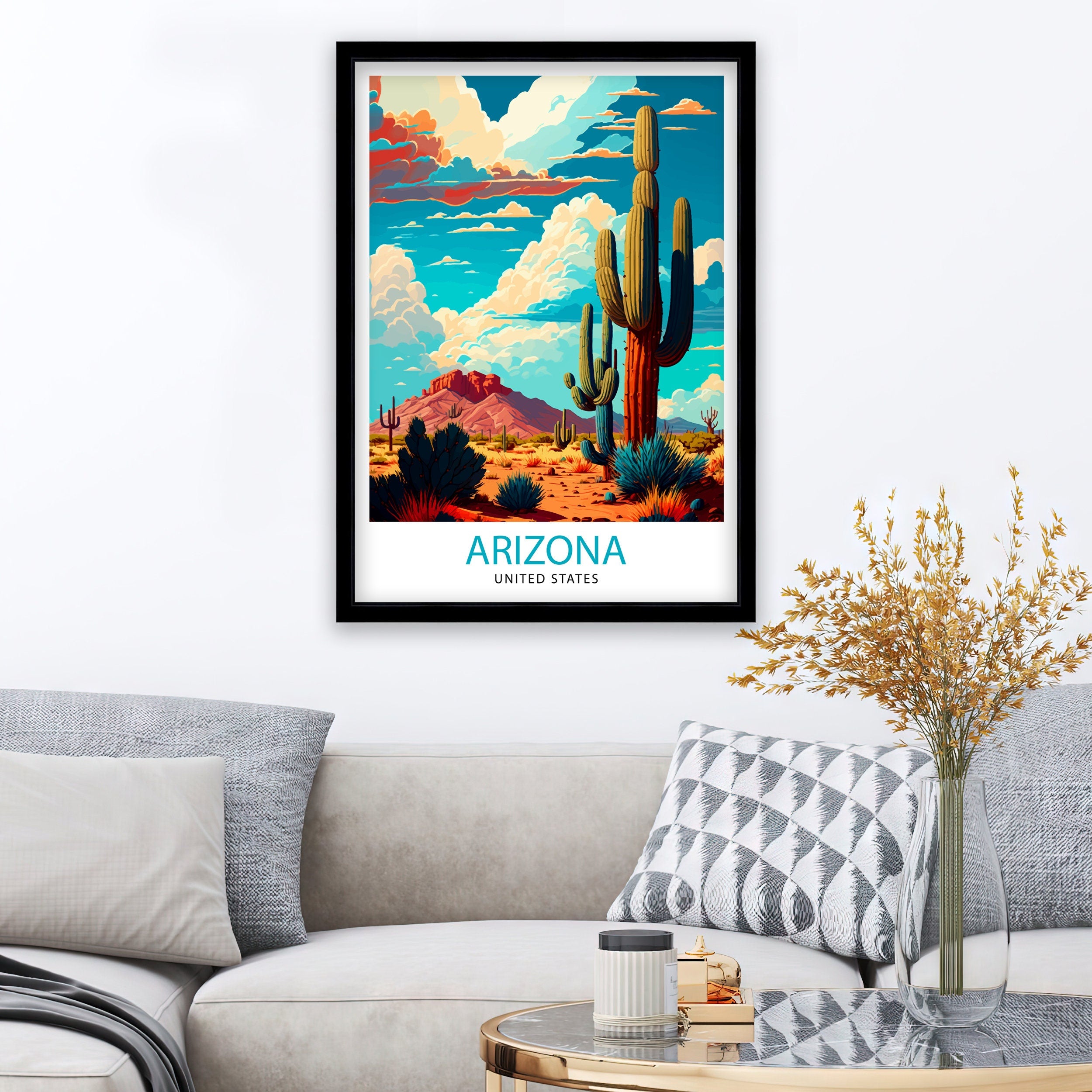 Arizona Travel Print Arizona Wall Art Arizona Home Decor Arizona Travel Poster Arizona Illustration Gift for Arizona Lover Arizona Art Print