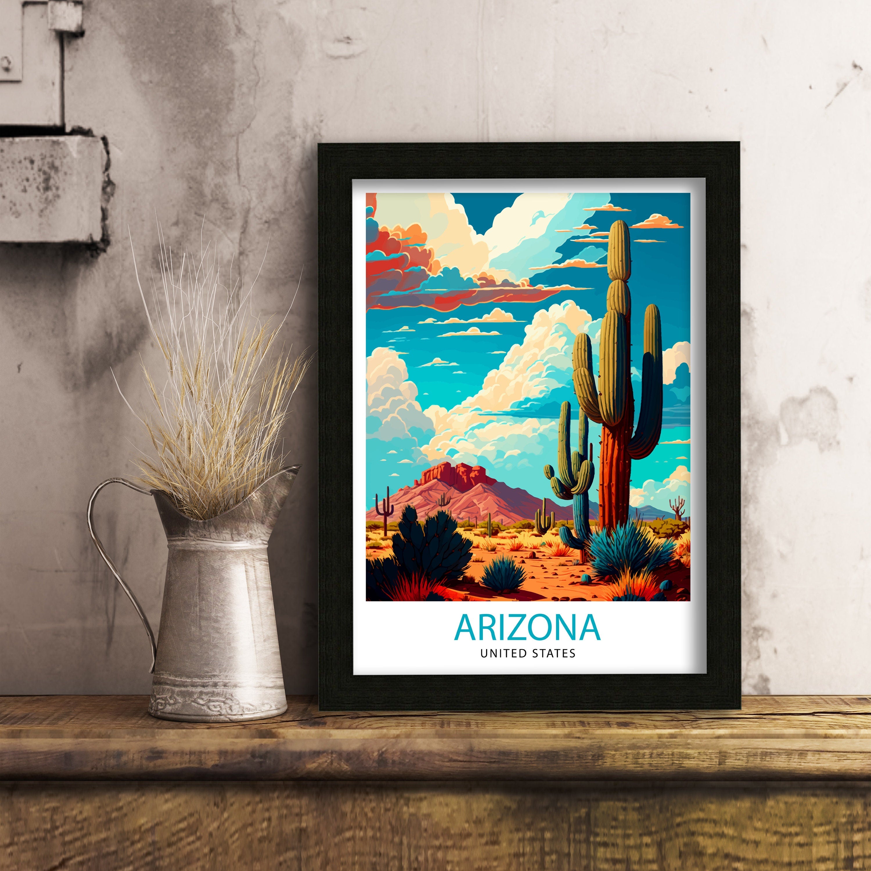 Arizona Travel Print Arizona Wall Art Arizona Home Decor Arizona Travel Poster Arizona Illustration Gift for Arizona Lover Arizona Art Print
