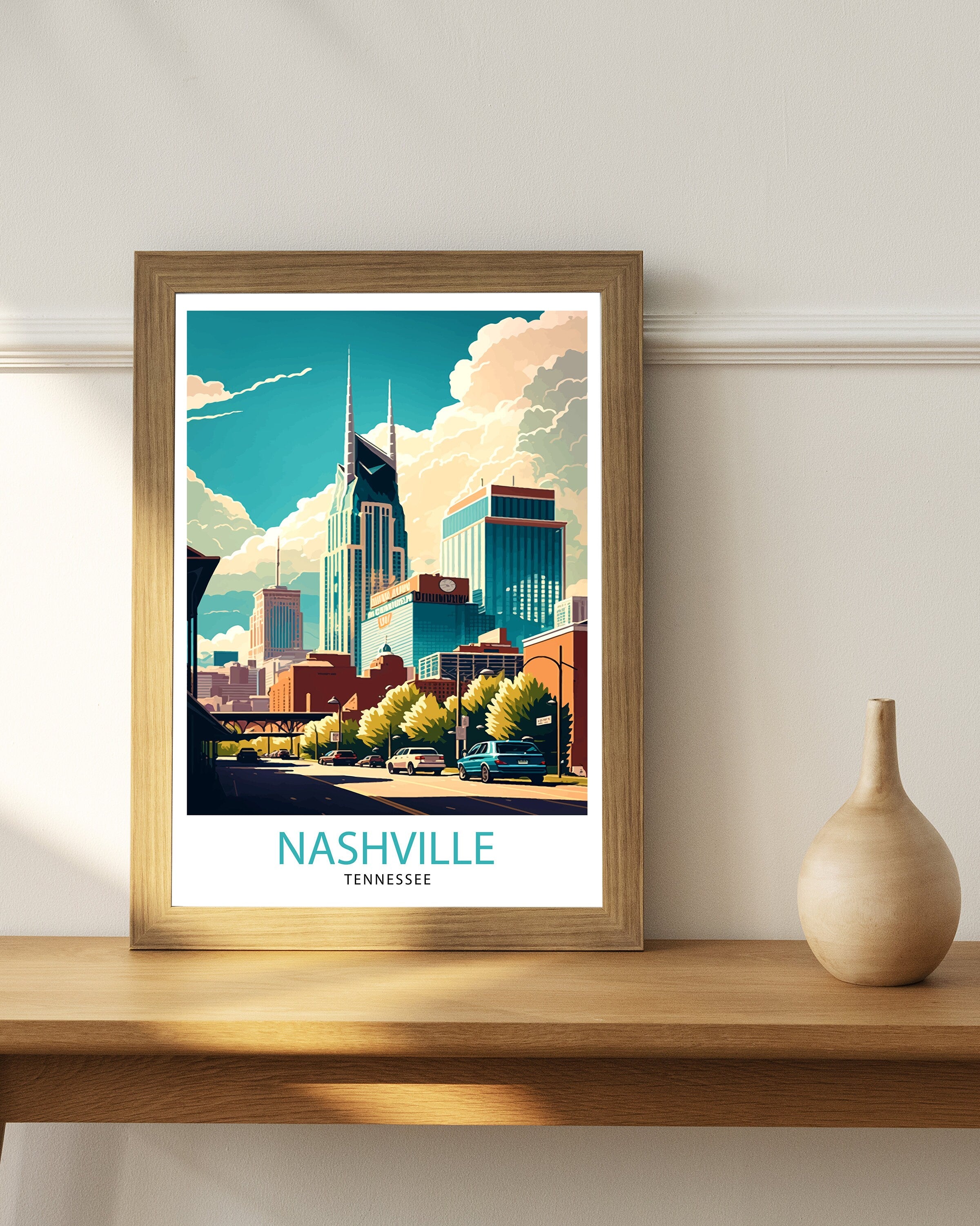 Nashville Travel Print| Nashville Wall Art Nashville Illustration Travel Poster Gift For Nashville Tennessee Home Decor