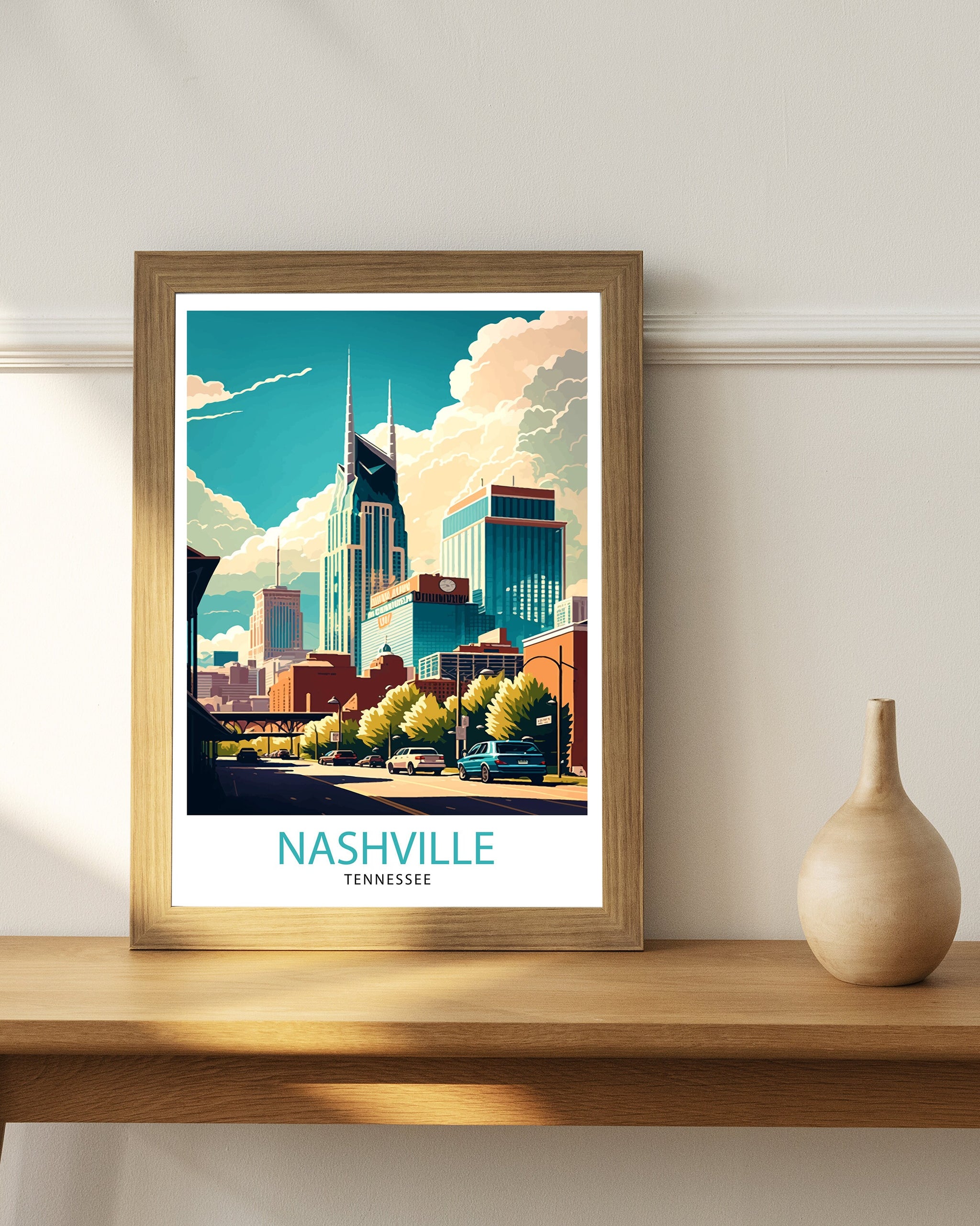 Nashville Travel Print| Nashville Wall Art Nashville Illustration Travel Poster Gift For Nashville Tennessee Home Decor