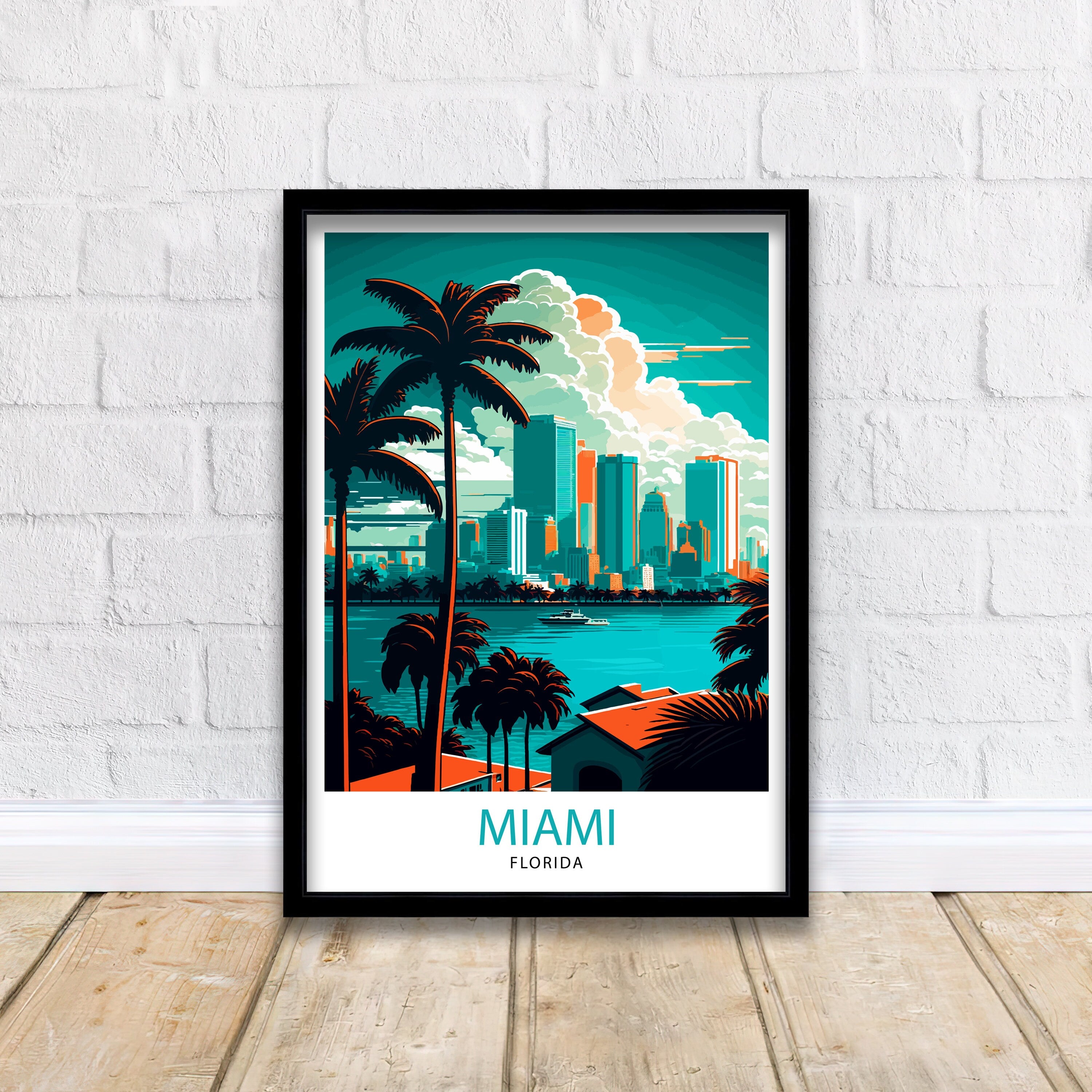 Miami Travel Print| Miami Wall Decor Miami Illustration Miami Florida Travel Poster, Miami Beach Art Miami Home Decor