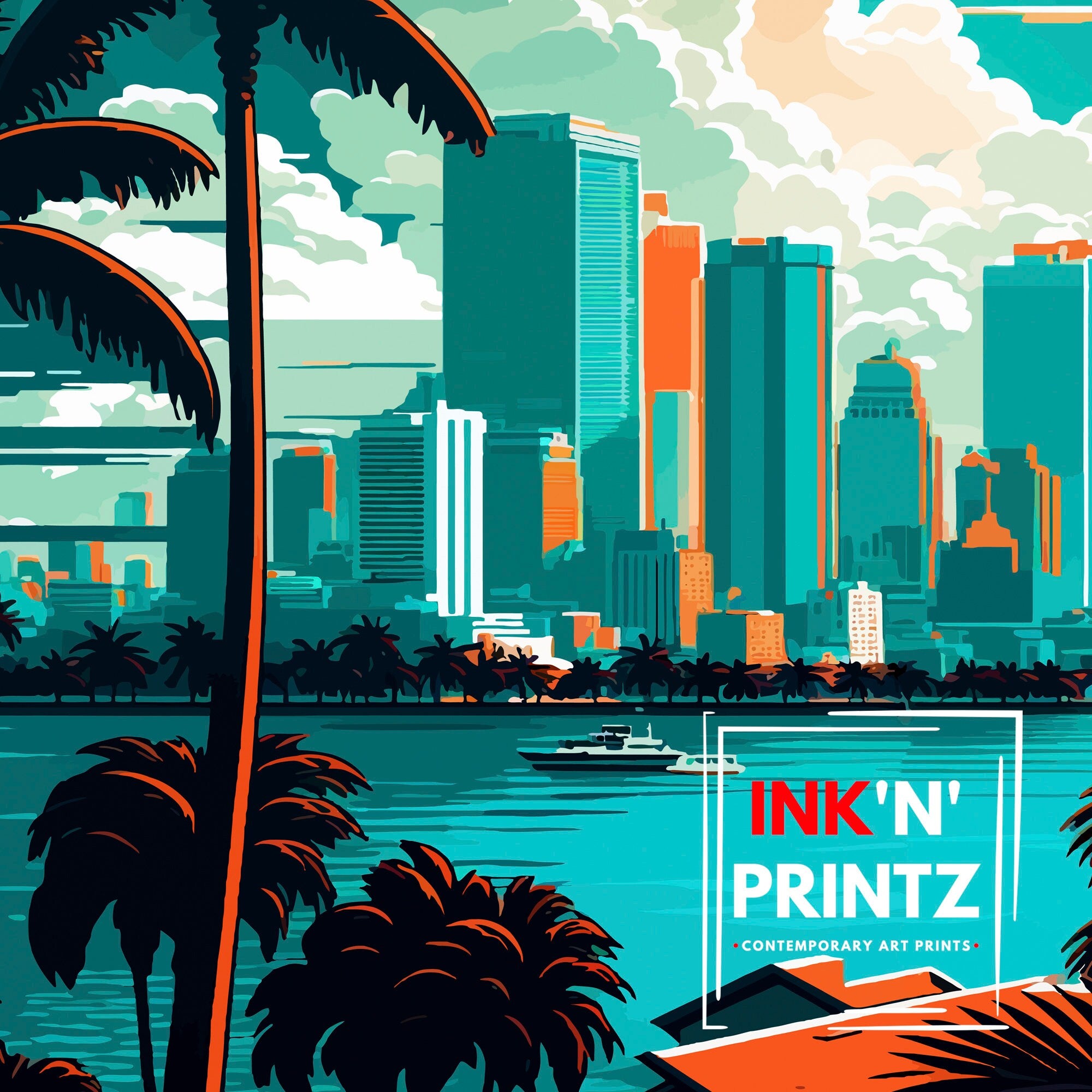 Miami Travel Print| Miami Wall Decor Miami Illustration Miami Florida Travel Poster, Miami Beach Art Miami Home Decor