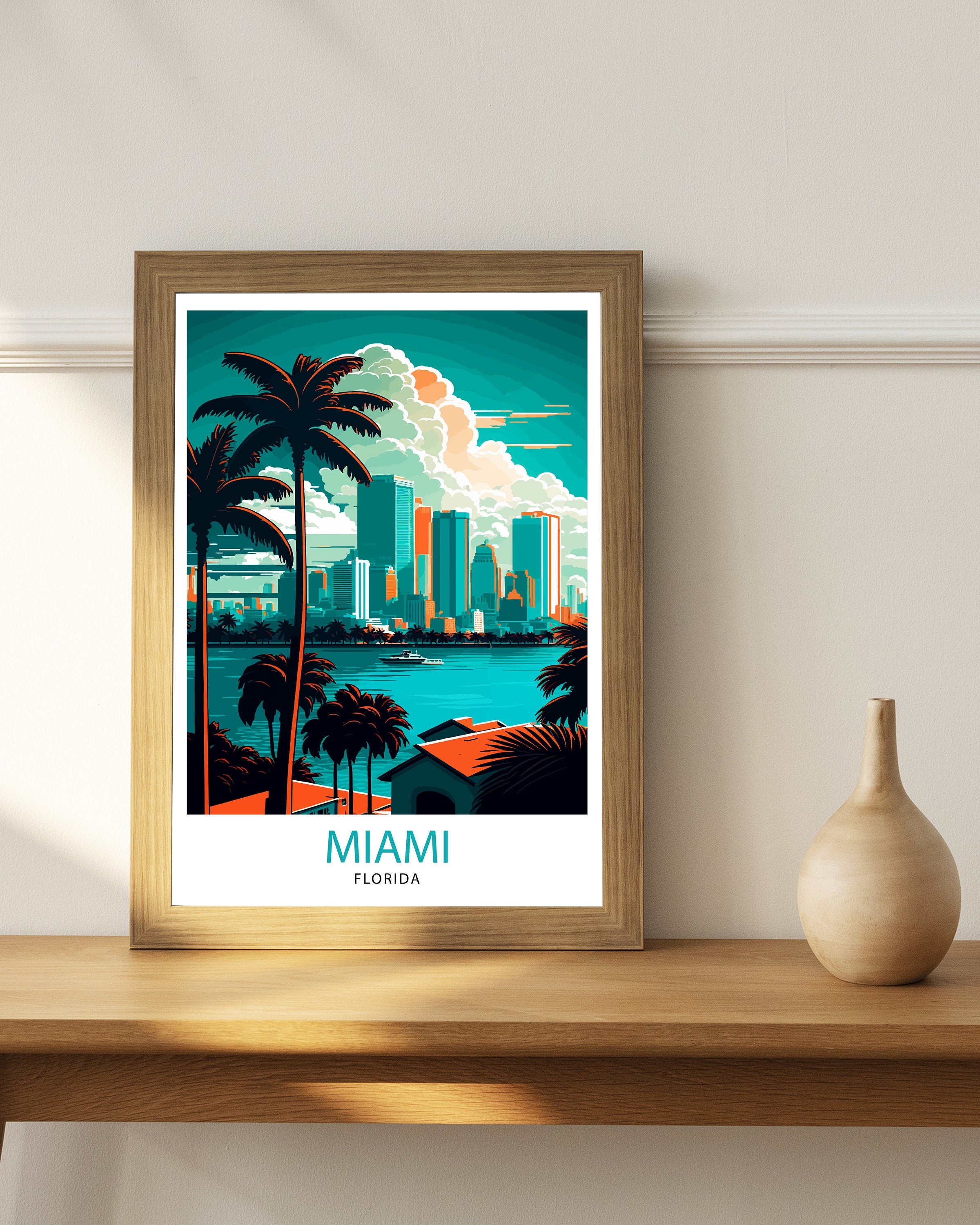 Miami Travel Print| Miami Wall Decor Miami Illustration Miami Florida Travel Poster, Miami Beach Art Miami Home Decor