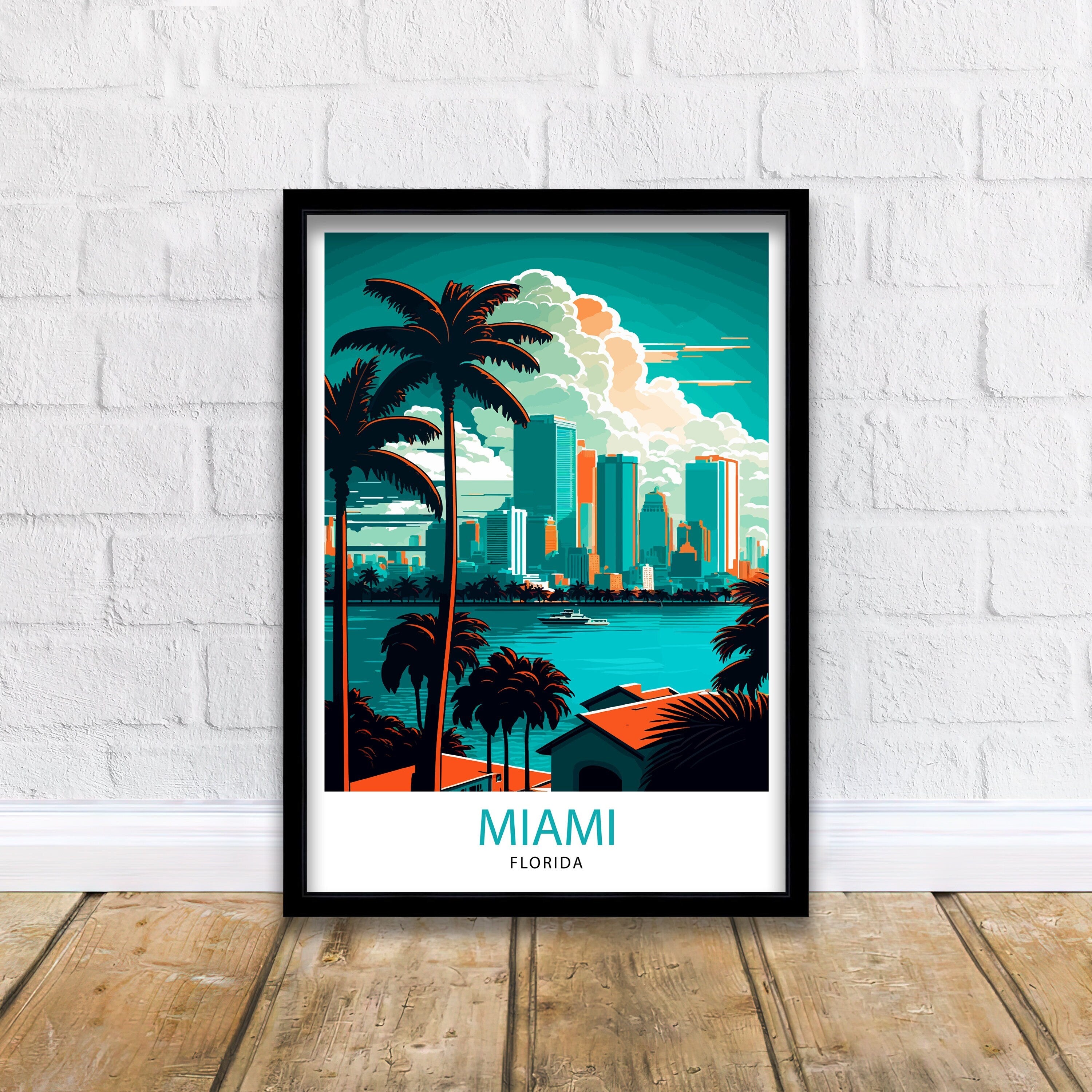 Miami Travel Print| Miami Wall Decor Miami Illustration Miami Florida Travel Poster, Miami Beach Art Miami Home Decor